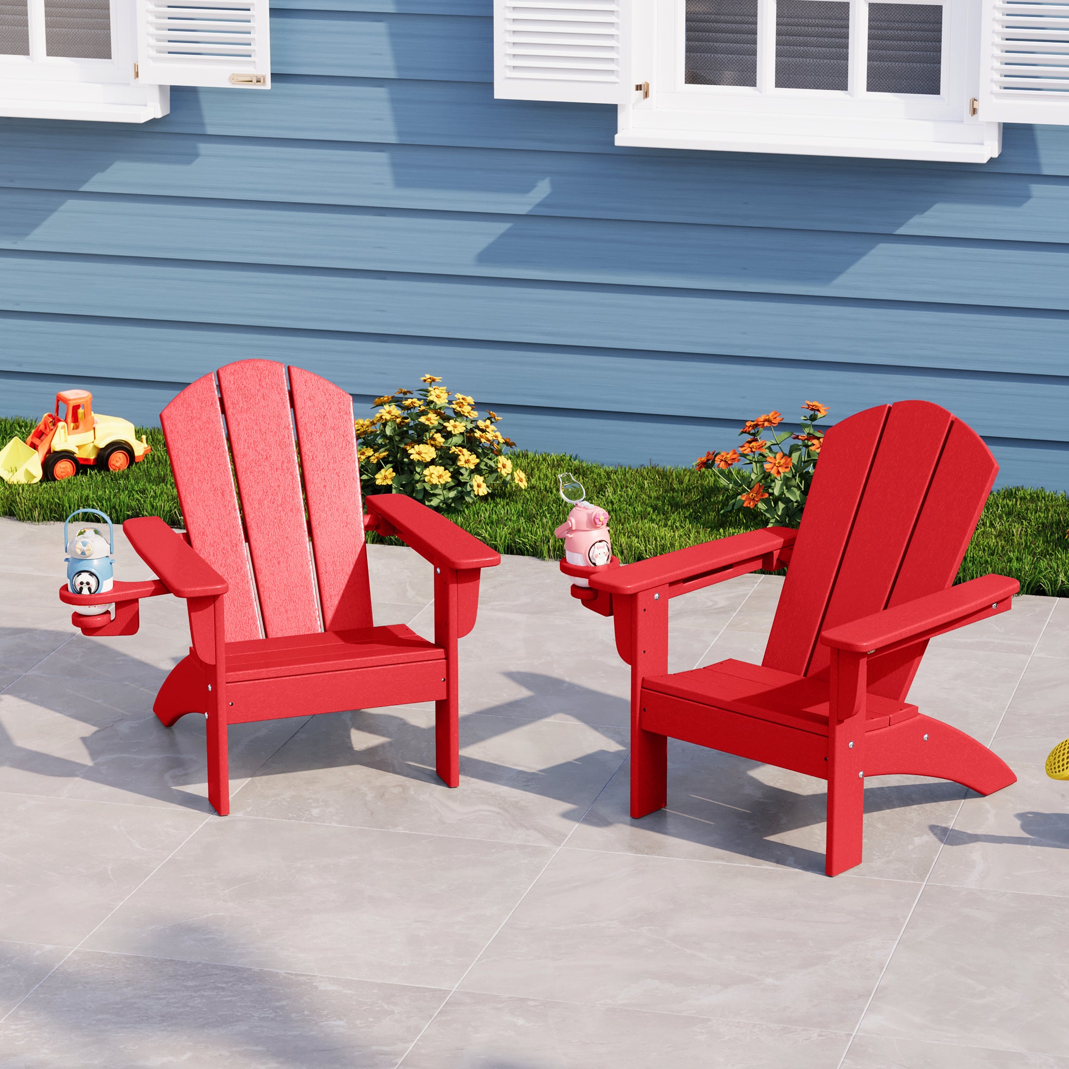 Paradise Kids Outdoor HDPE Plastic Adirondack Patio Chairs with Cup Holders (Set of 2)