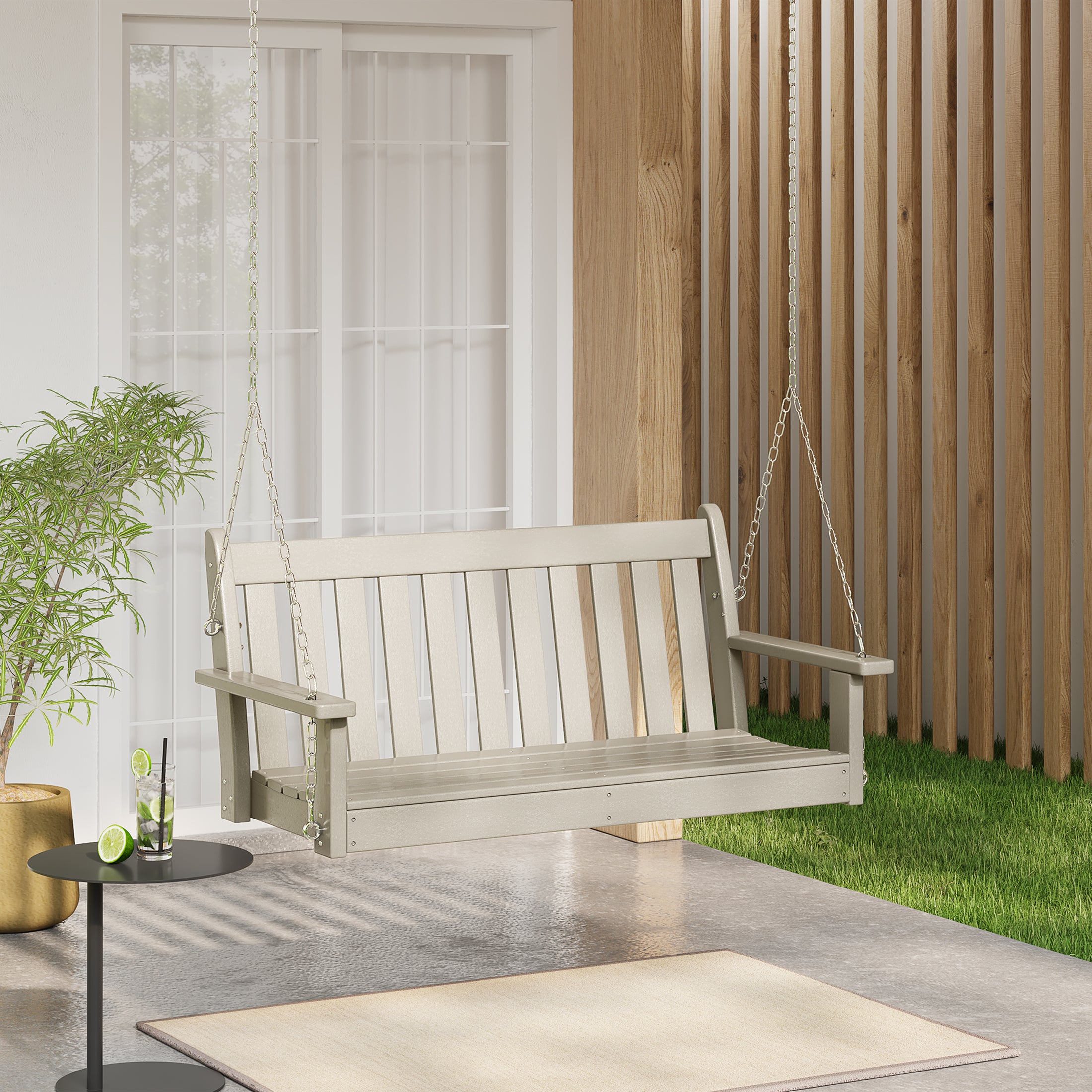 Paradise Outdoor Patio HDPE Hanging Front Porch Swing Bench