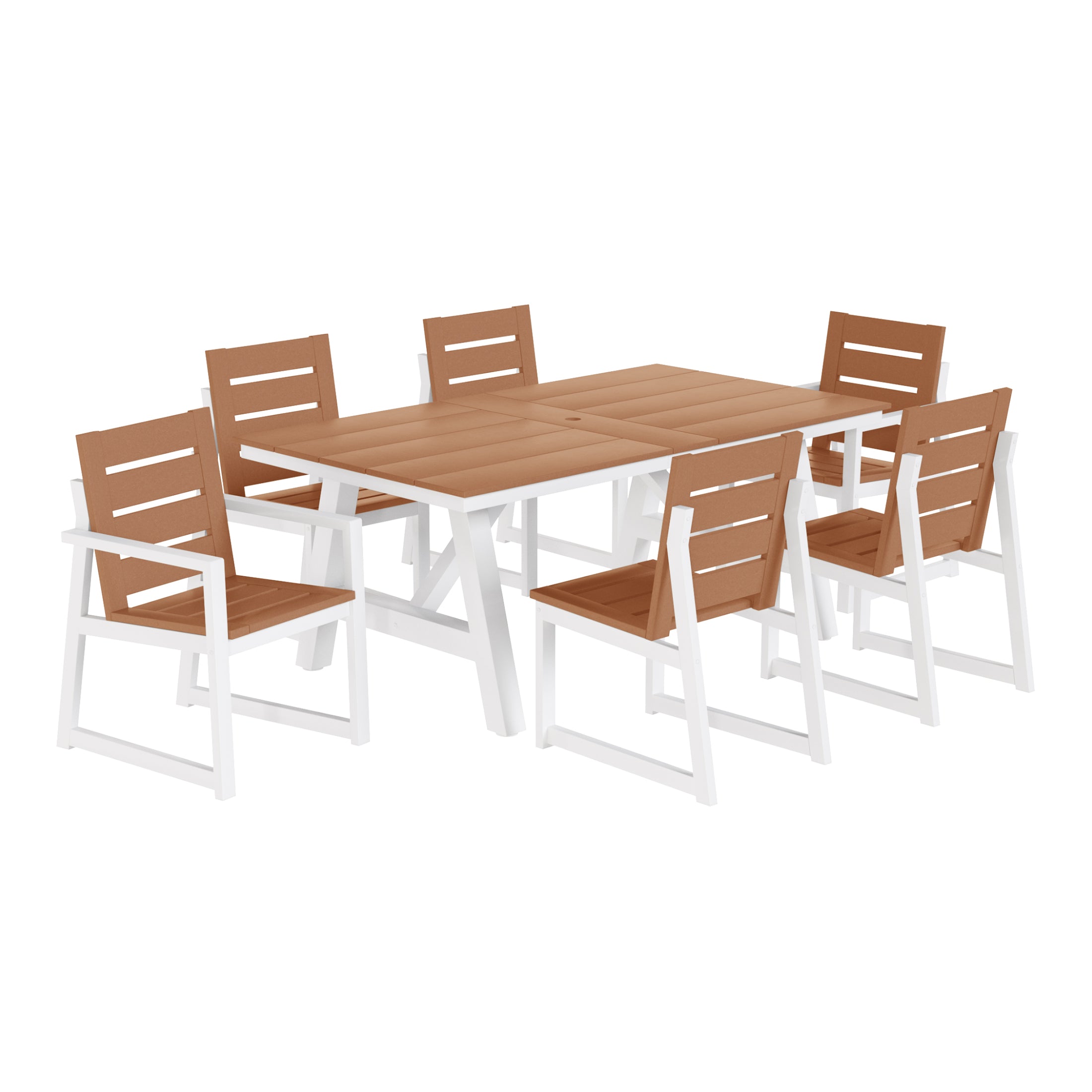 Stinson 7-Piece HDPE Outdoor Furniture Patio Dining Table With Umbrella Hole and Chairs Set For 6