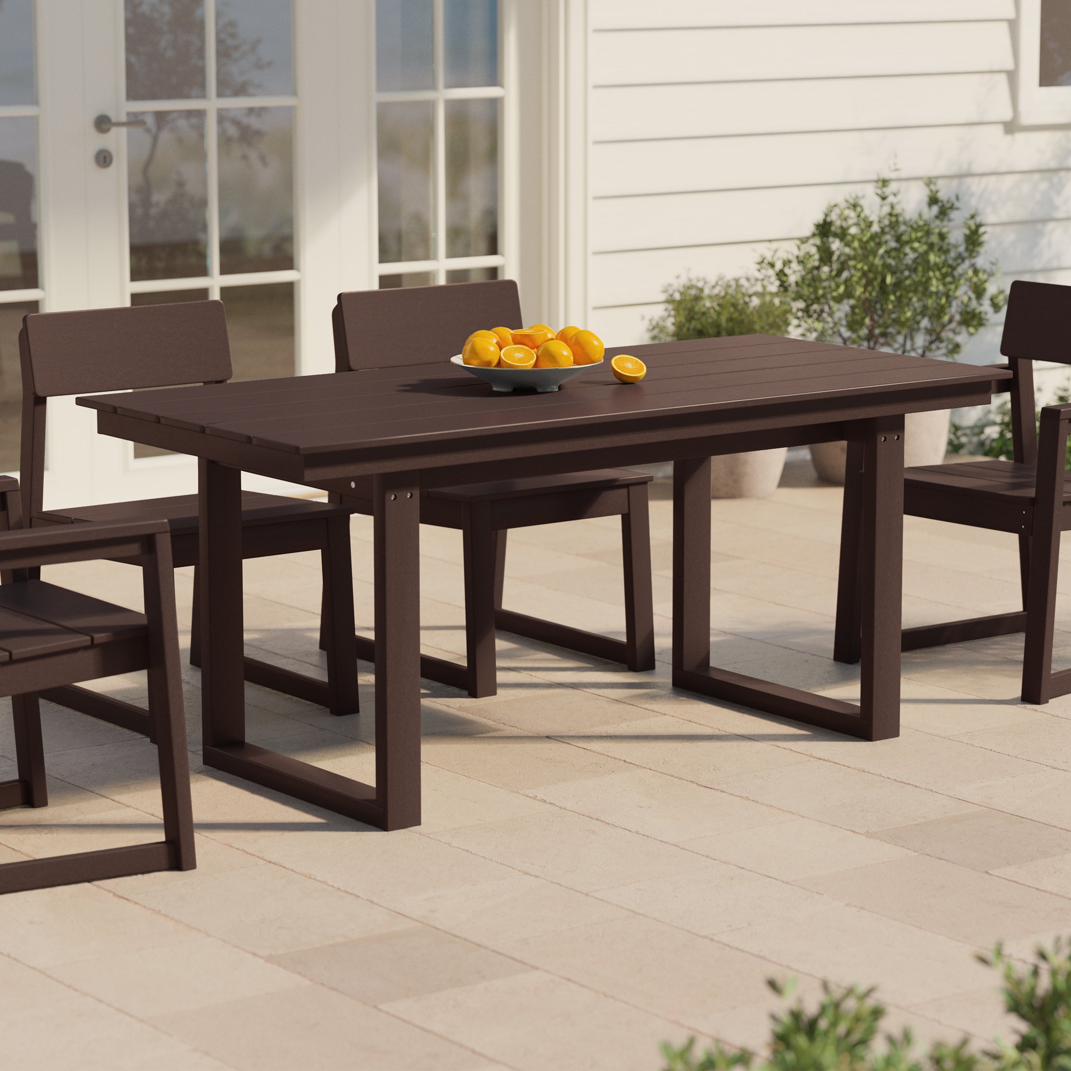 Cambria 68" Outdoor HDPE Modern Rectangular Patio Dining Table With Umbrella Hole