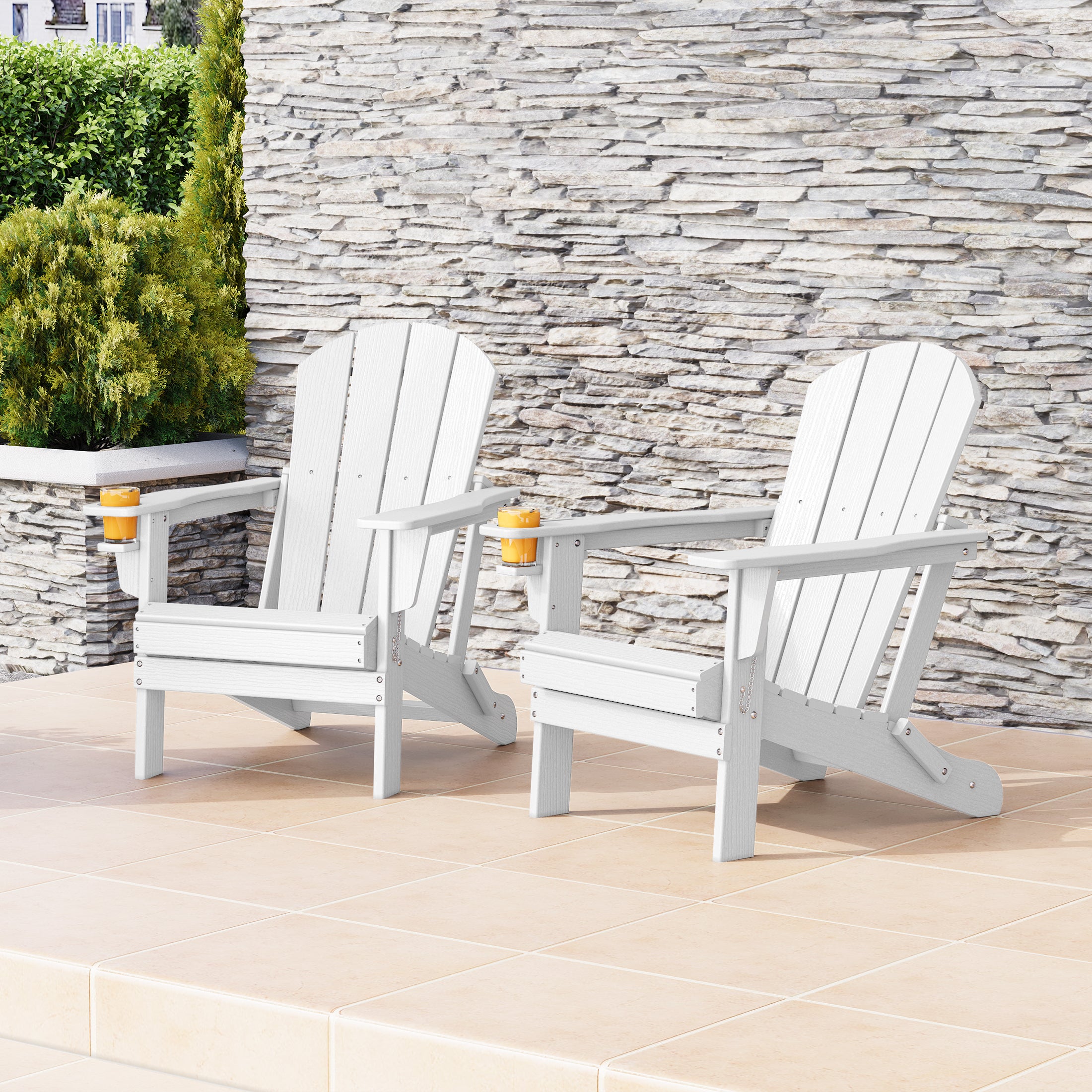 Rockport Outdoor Patio HDPE Resin Folding Adirondack Chairs With Cup Holder and Phone Holder (Set of Two)