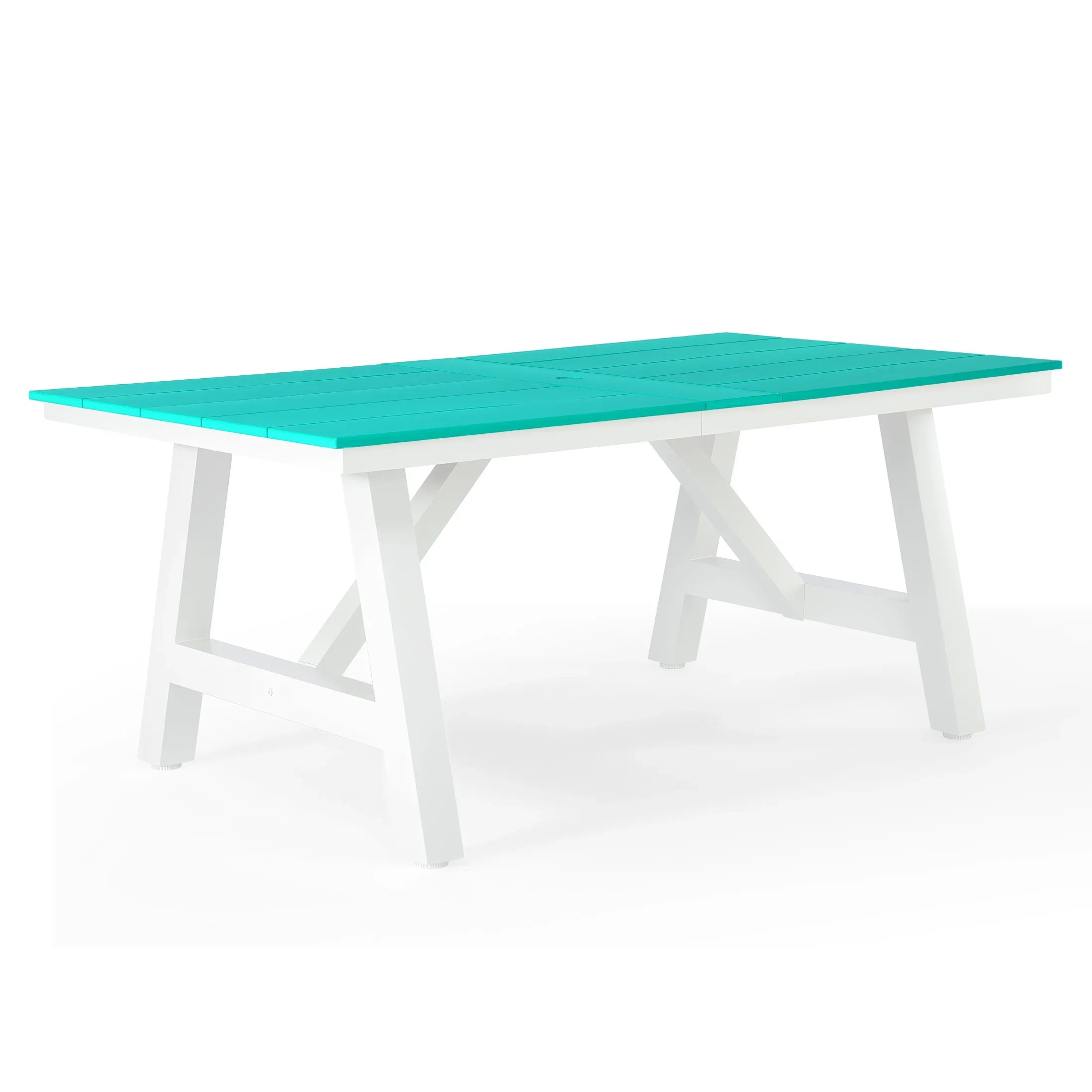 Stinson 72" HDPE Rectangle Outdoor Patio Dining Table With Umbrella Hole and Metal Frame