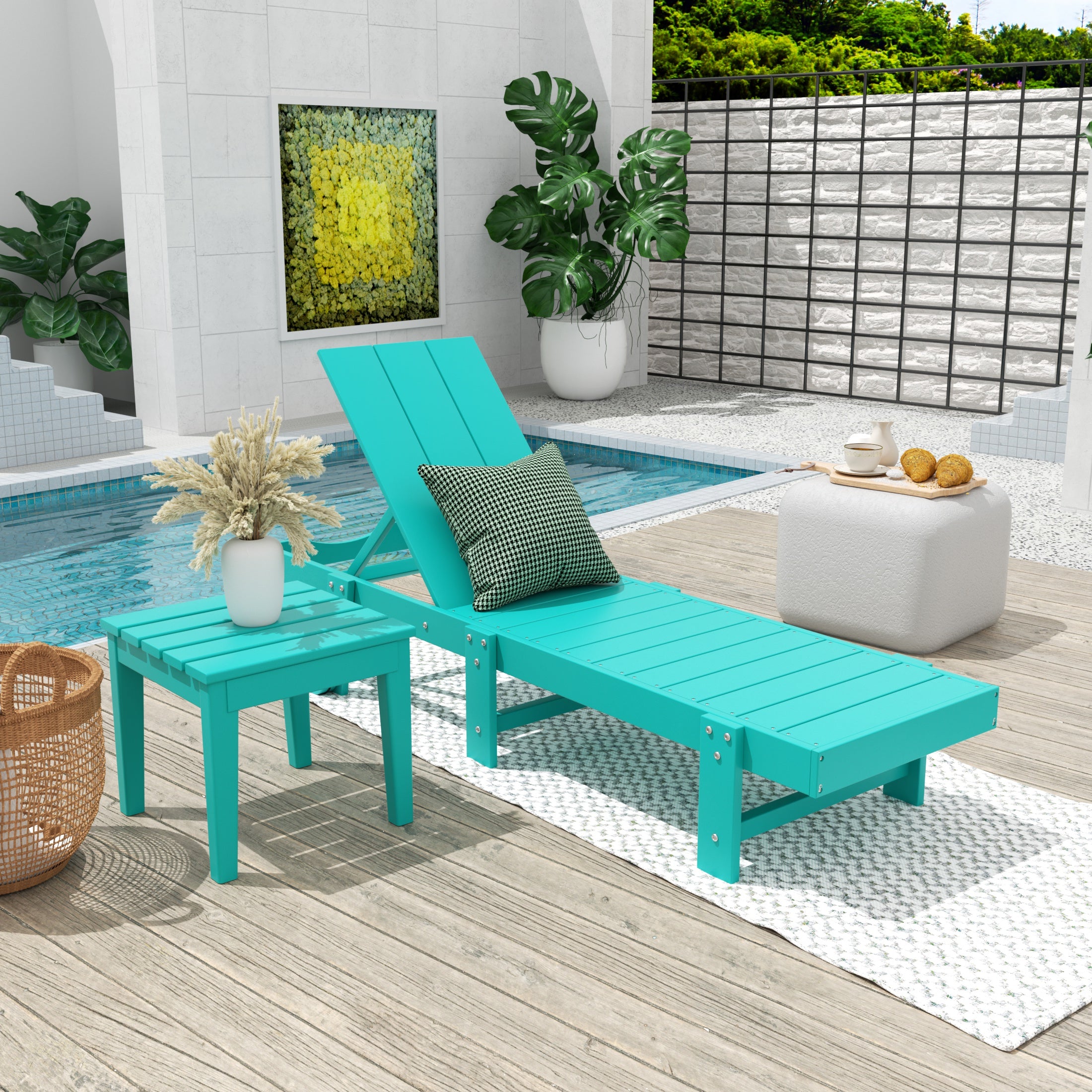 Palms 2 Piece Modern Poly Reclining Chaise Lounge With Wheels