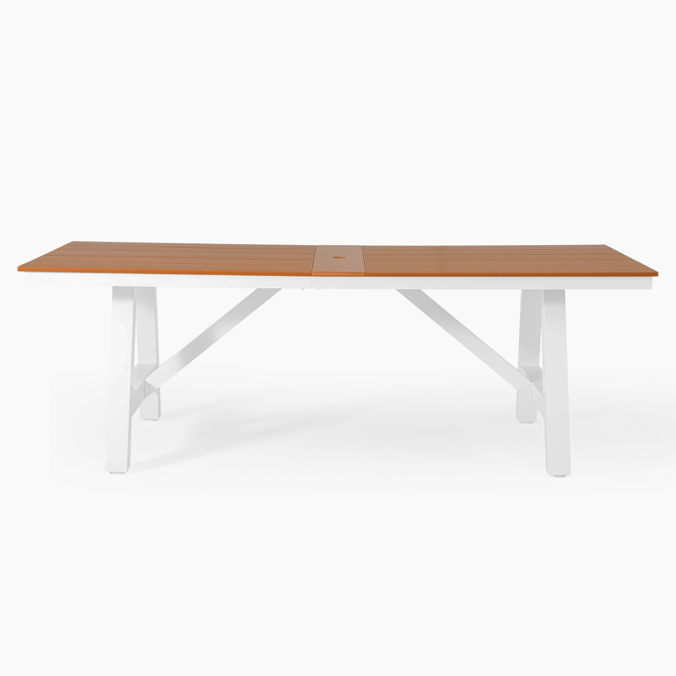 Stinson 90" HDPE Rectangle Outdoor Patio Dining Table With Umbrella Hole and Metal Frame