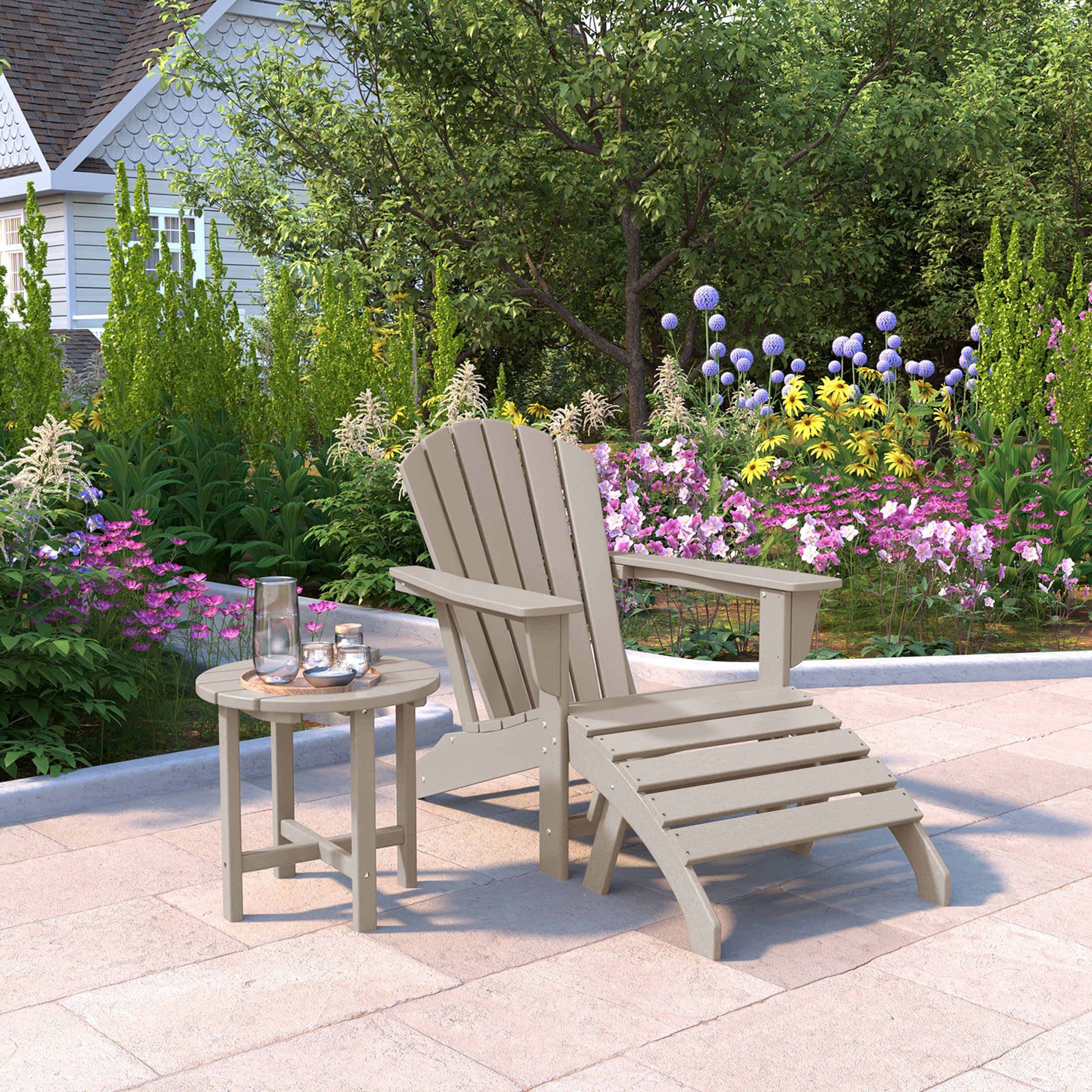 Portside Outdoor Adirondack Chair With Ottoman And Side Table 3-Piece Set