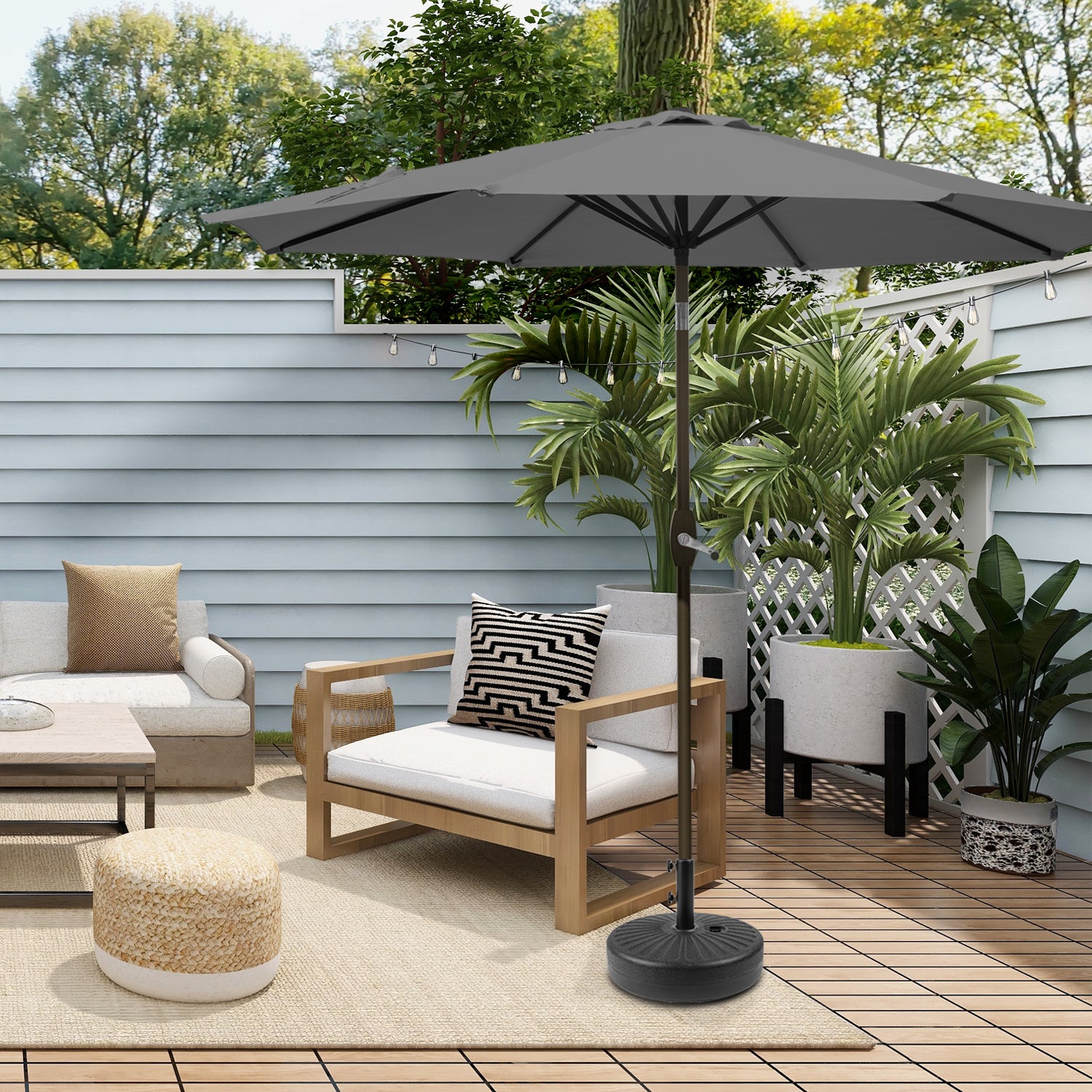 Cabana 9 ft. Patio Table Umbrella with Black color round free standing weight base kit