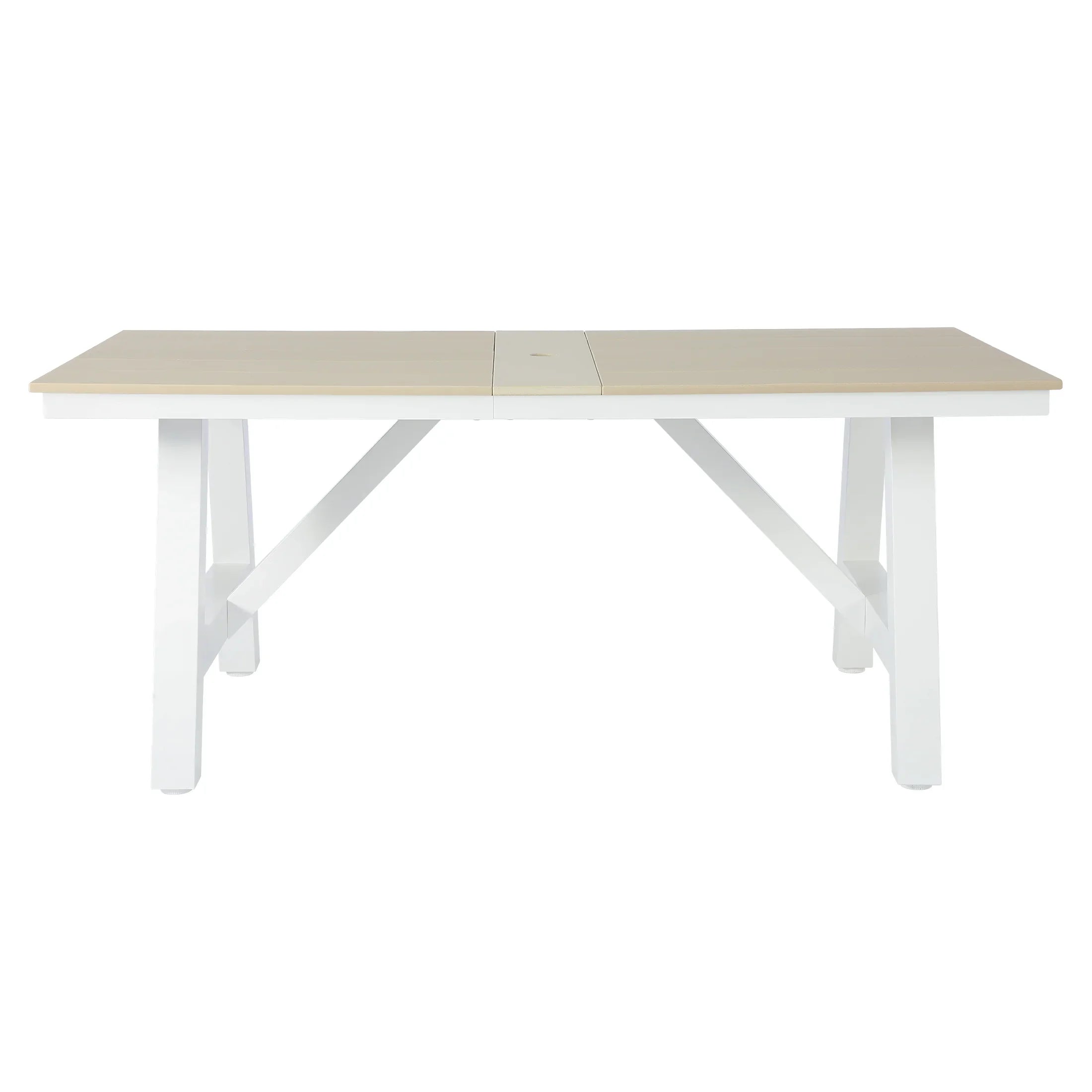 Stinson 72" HDPE Rectangle Outdoor Patio Dining Table With Umbrella Hole and Metal Frame