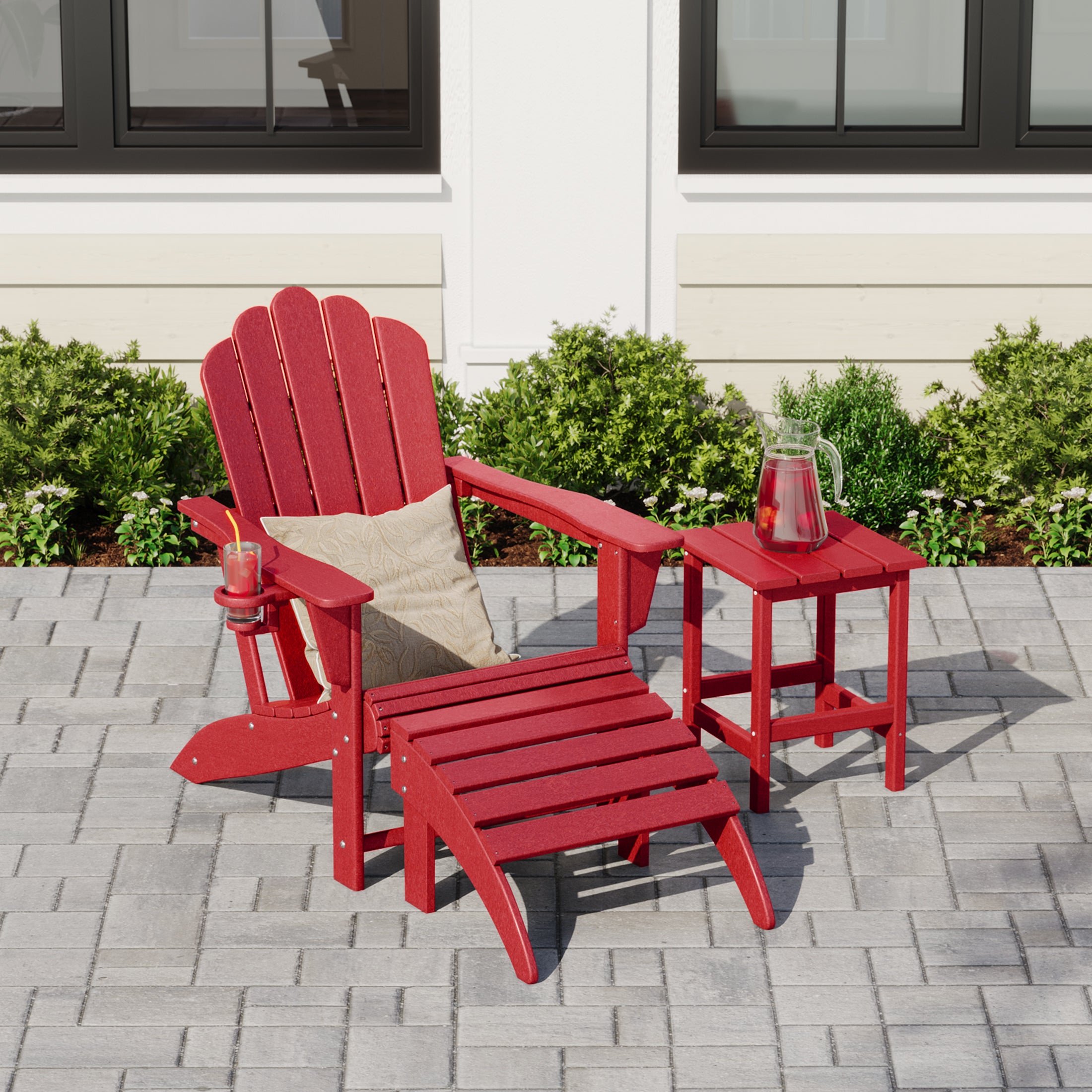 Lakeview 3-Piece Adirondack Chair with Cup Holder and Folding Ottoman