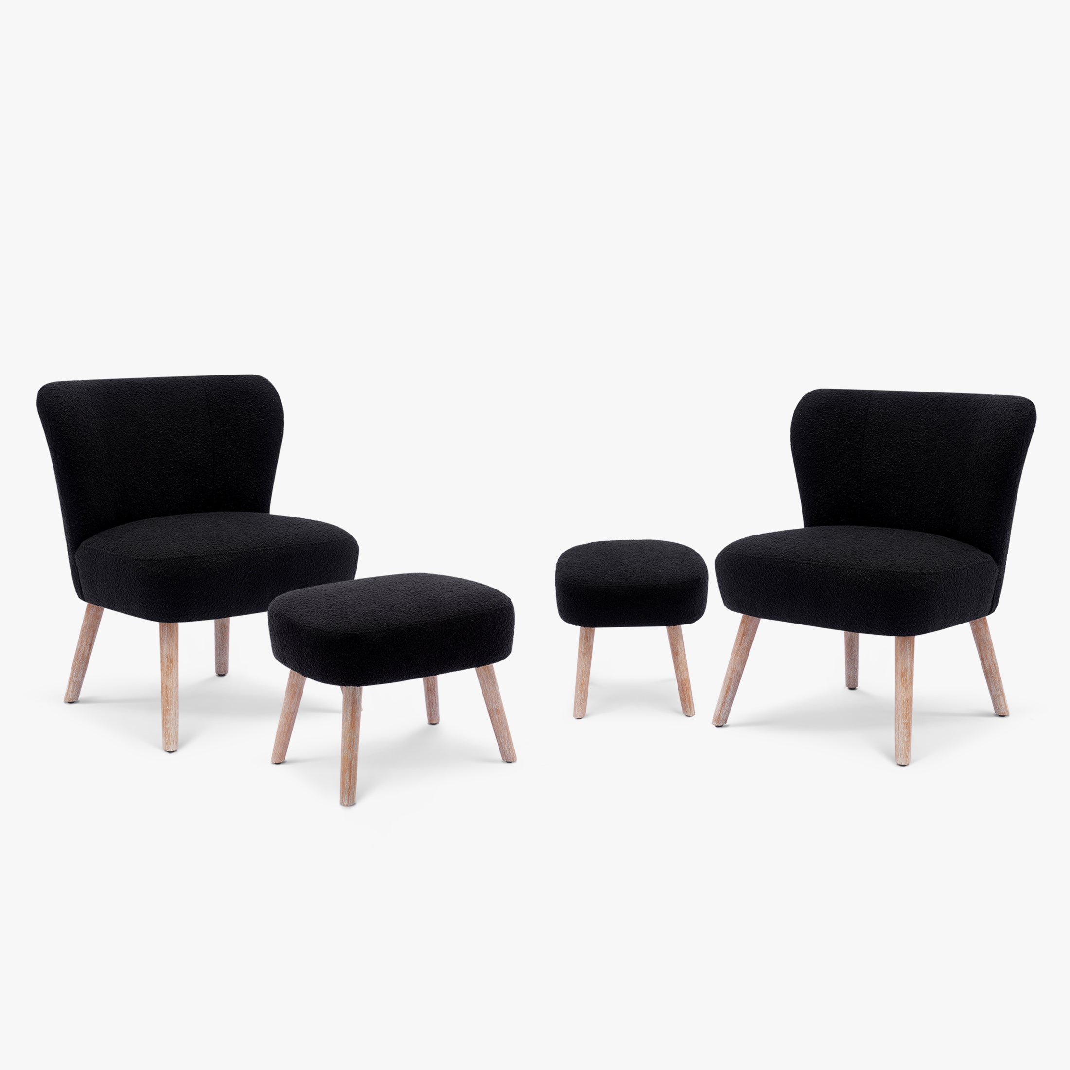 Amélie 4-Piece Set Mid-Century Boucle Accent Chairs with Ottoman Foot Stools
