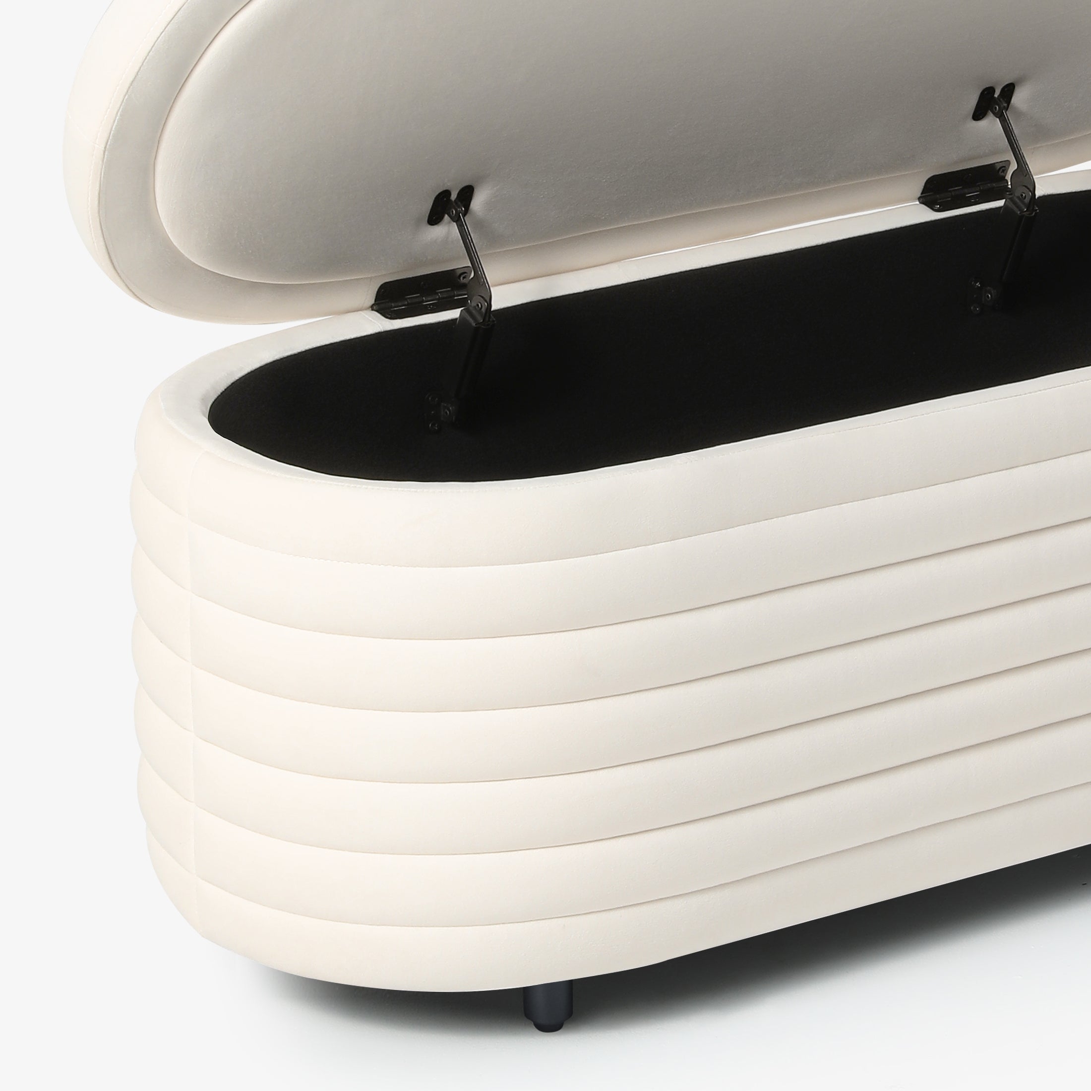 Alaia 42" Wide Mid-Century Modern Upholstered Velvet Tufted Oval Storage Ottoman Bench