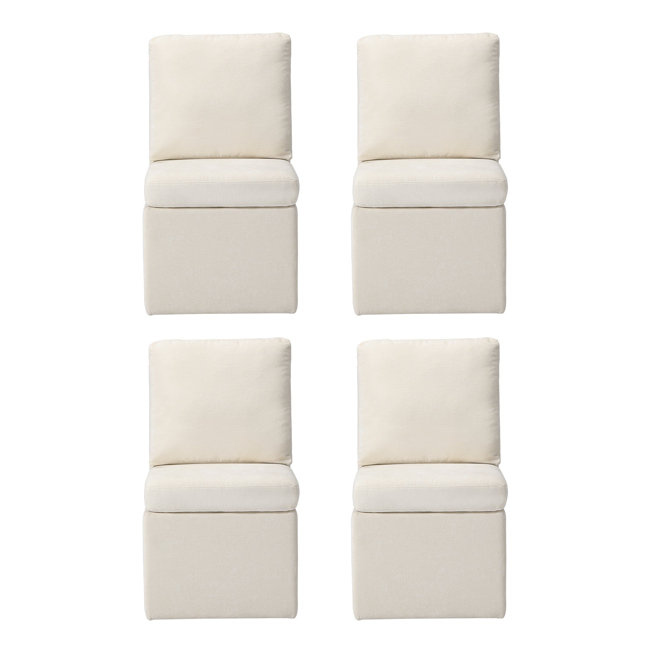 Danburry Modern Upholstered Chenille Armless Dining Chairs With Casters (Set of 4)