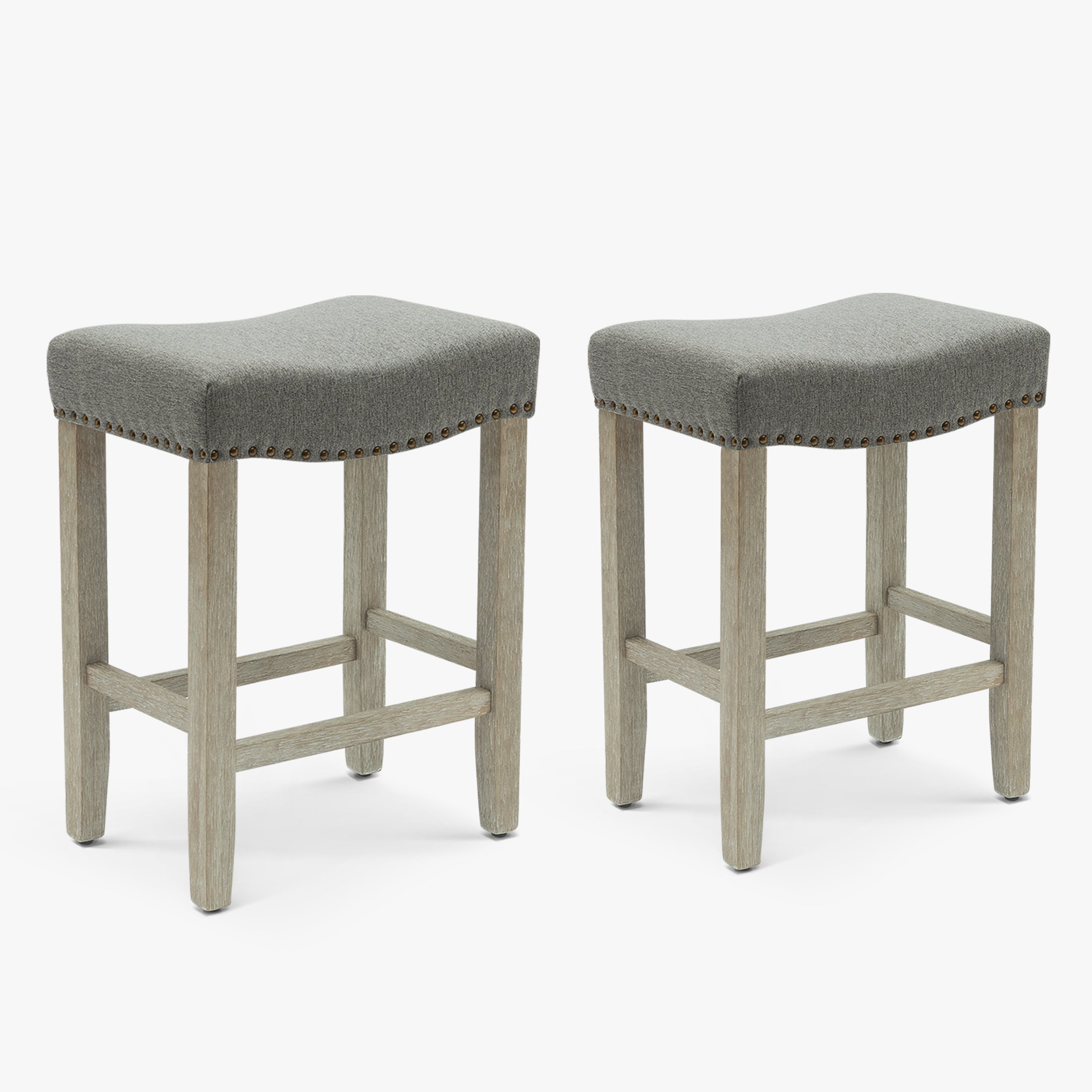 Bulmon 24" upholstered nail head bar counter stools with Gray color legs (2 piece set)