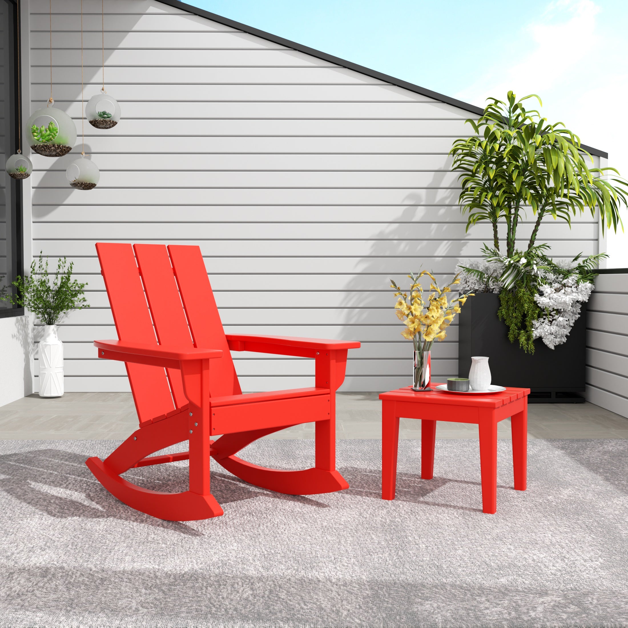 Palms WestinTrends 2-Pieces Set Modern Plastic Outdoor Rocking Chair with Square Side Table