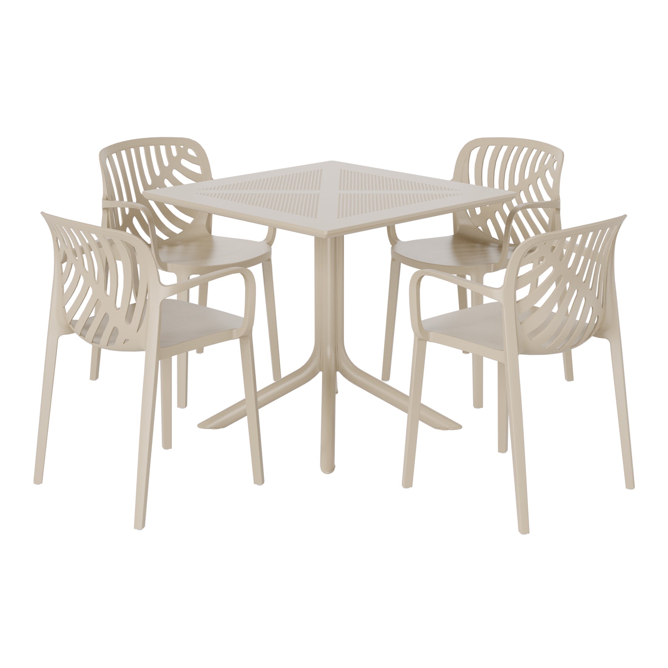 Sunshine 5-Piece Outdoor Resin Square Patio Dining Table Set with Modern Stackable Patio Dining Chairs
