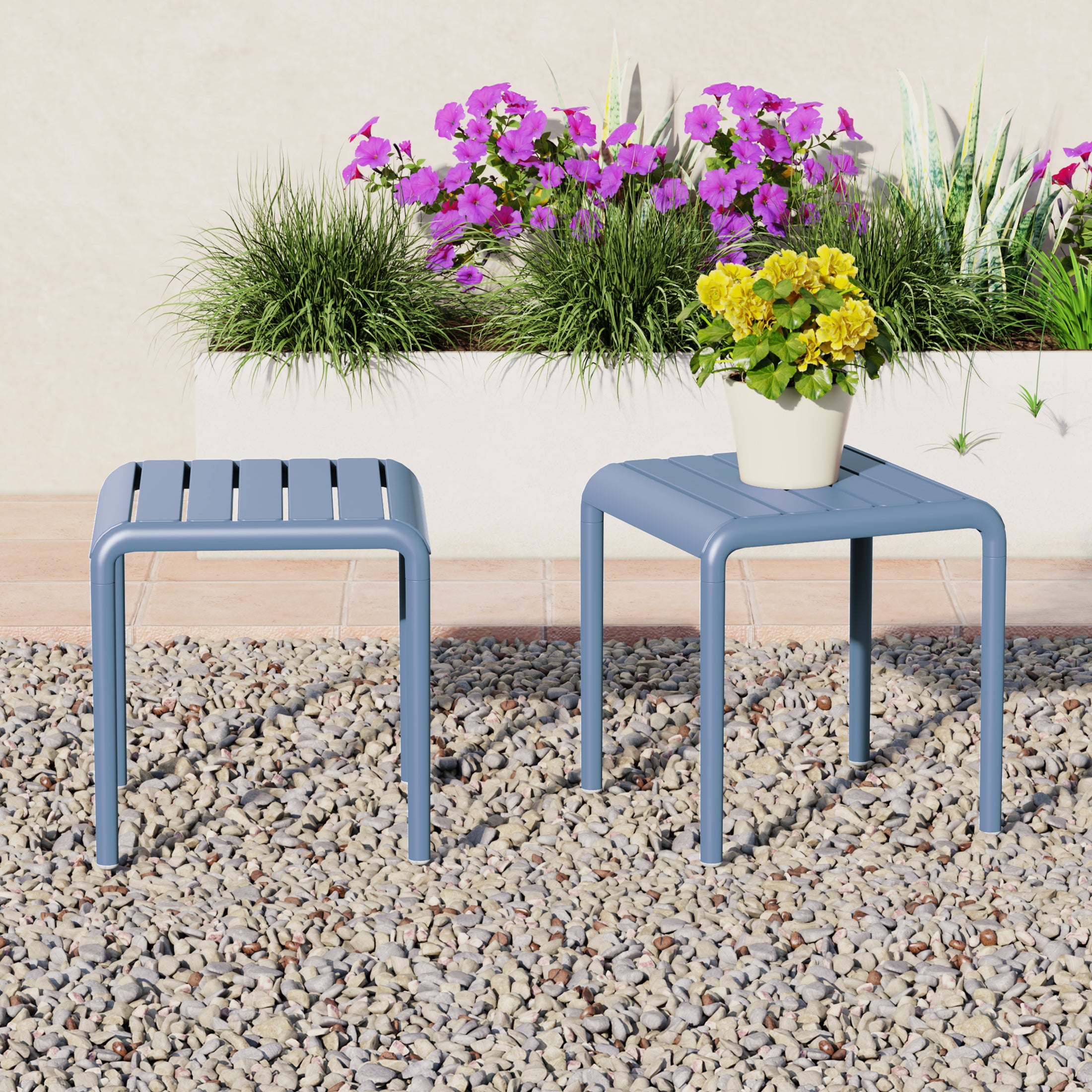 Sunshine Plastic Modern Outdoor Patio Accent Side Tables (Set of 2)