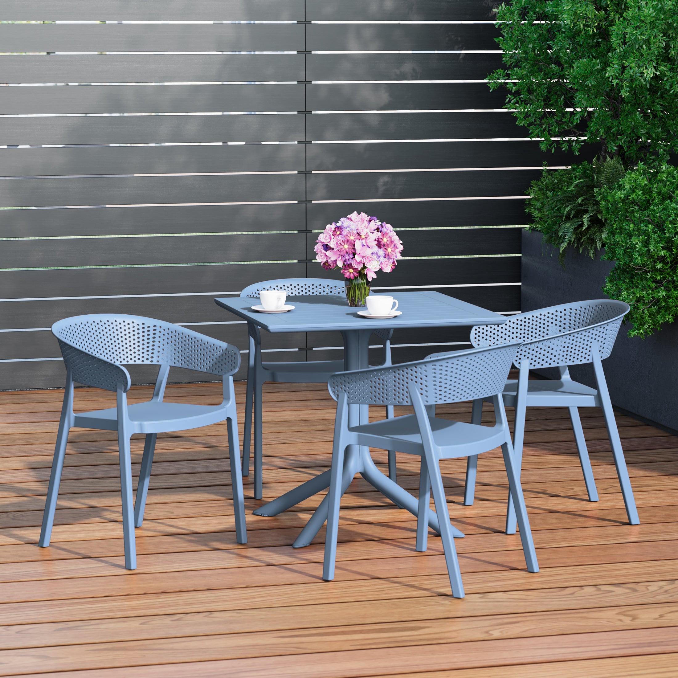 Sunshine 5-Piece Outdoor Resin Square Patio Dining Table Set with Stackable Patio Dining Chairs