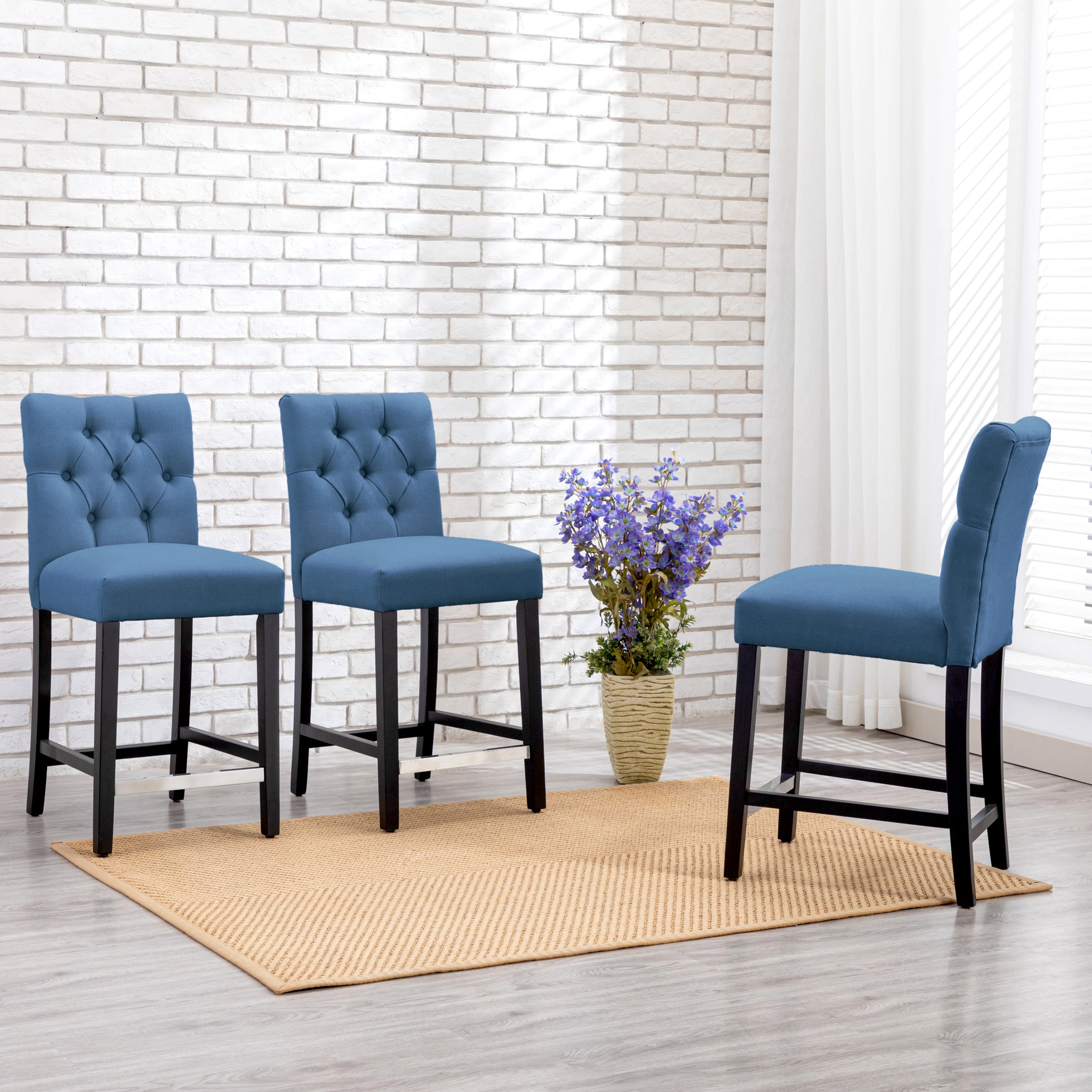 Bellmount 24" Upholstered Wood Counter Stool with Tufted Back (Set of 3)