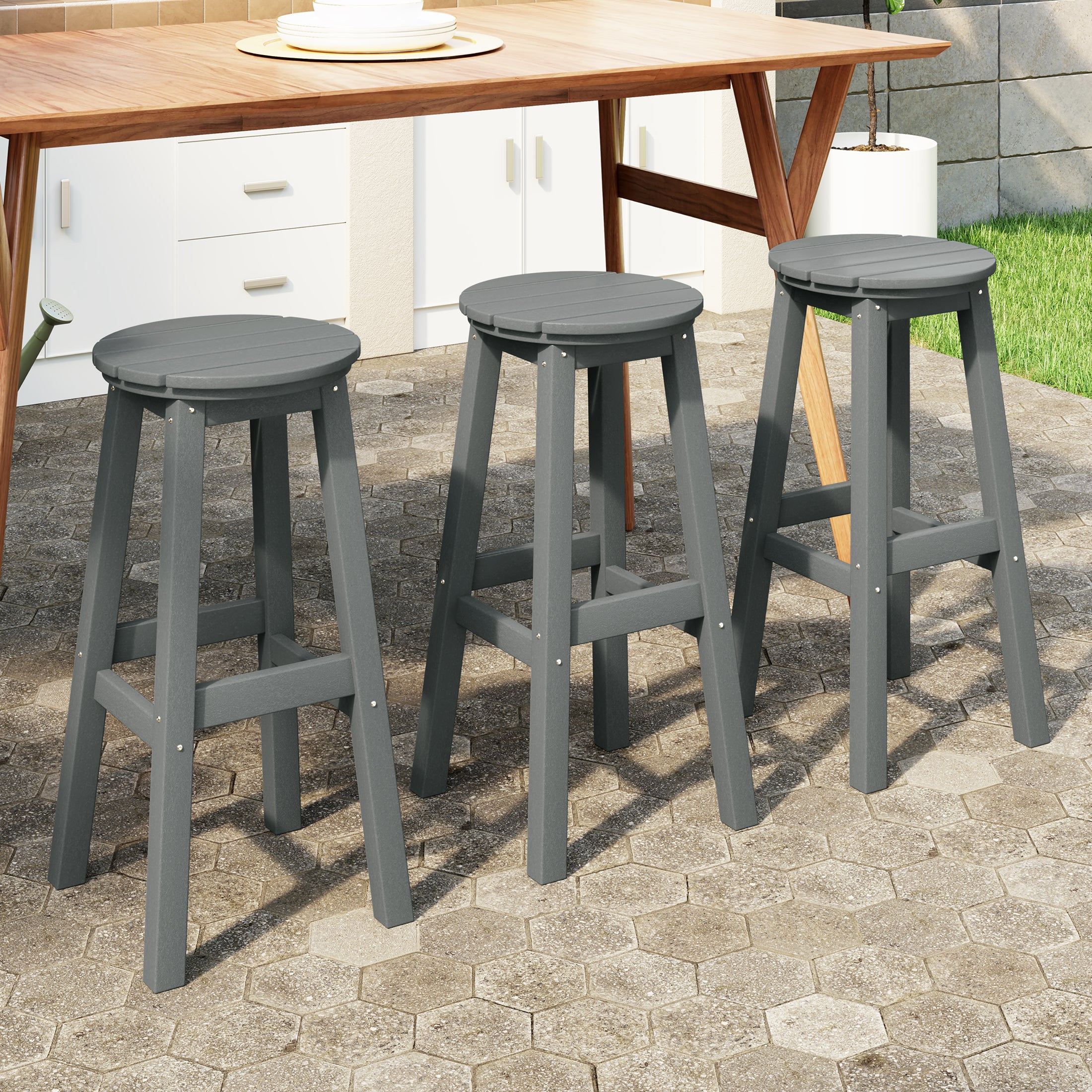 Paradise 29" HDPE Outdoor Patio Round Bar Stool Set of 3