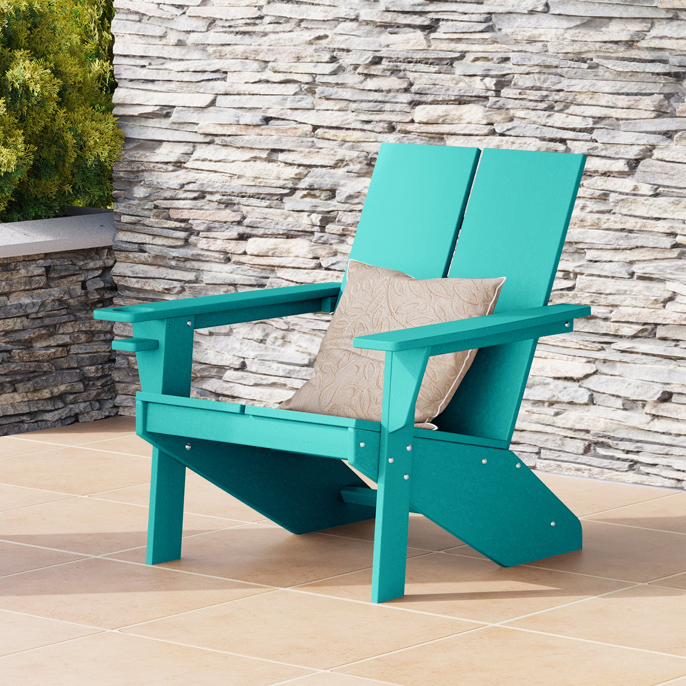 Seaview Outdoor HDPE Modern Adirondack Chair with Cup Holder