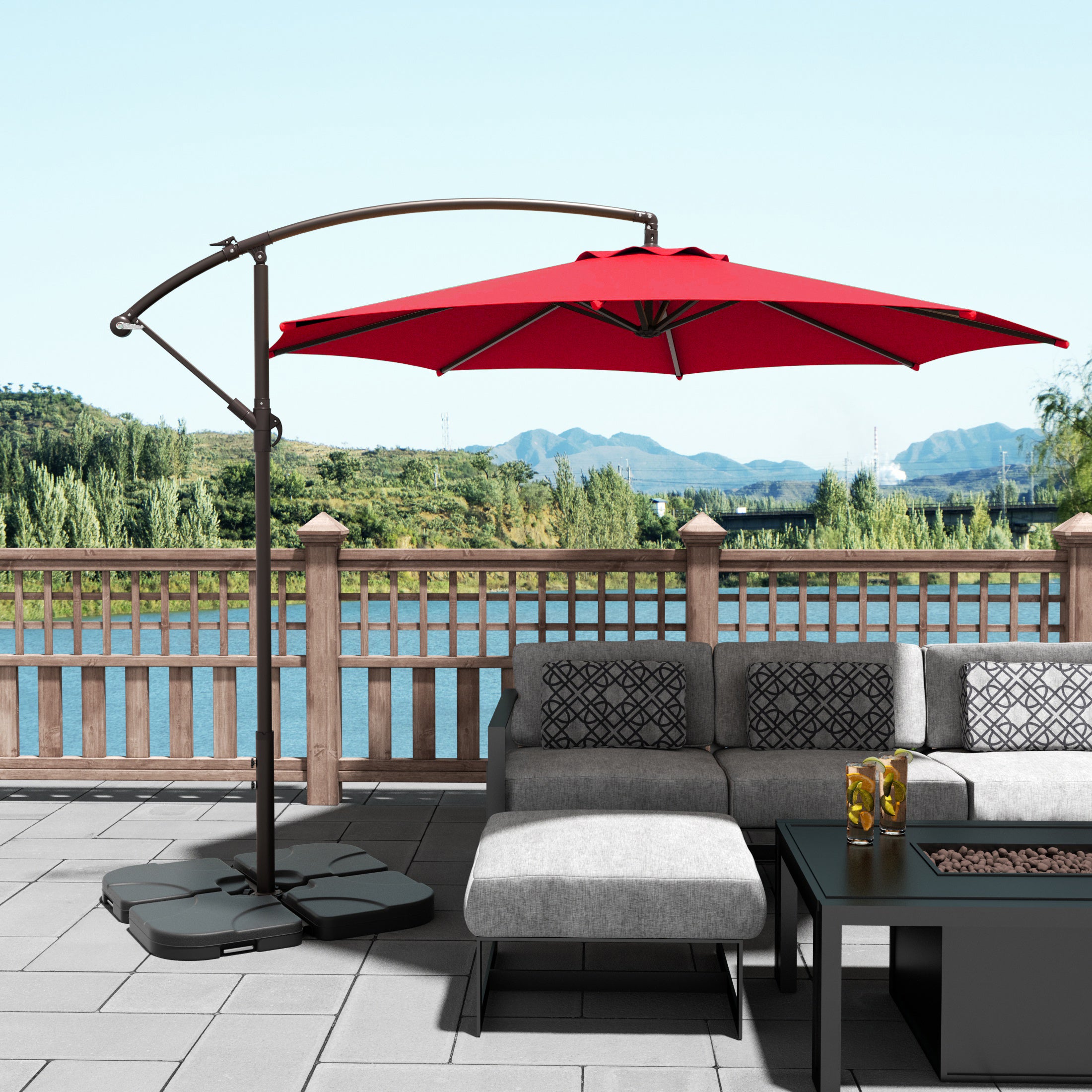 Elm 10 ft. Outdoor / Patio Cantilever Hanging Umbrella with weight base kit