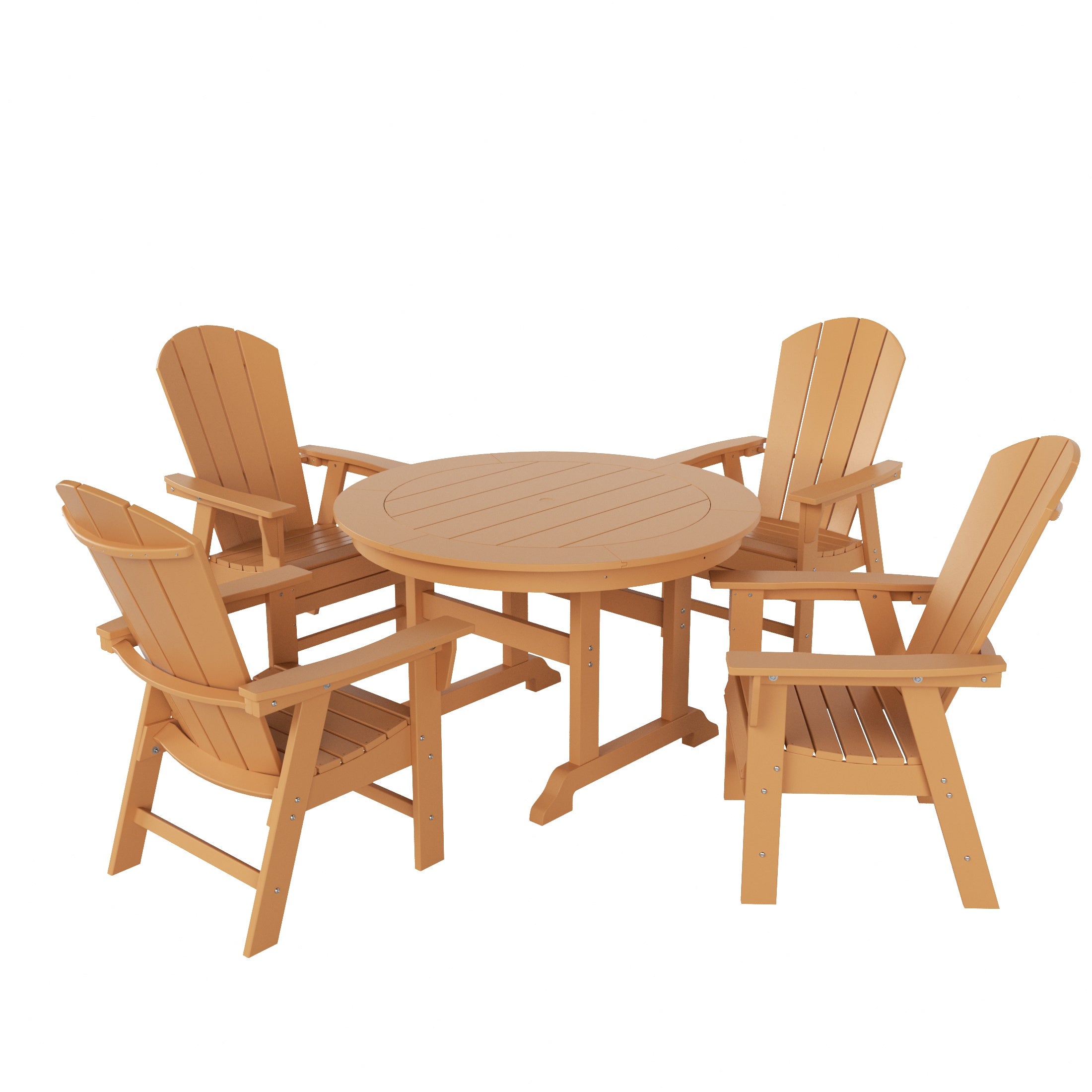 Paradise 5 Piece Outdoor Patio Dining Round Table and Curved Back Armchair Set