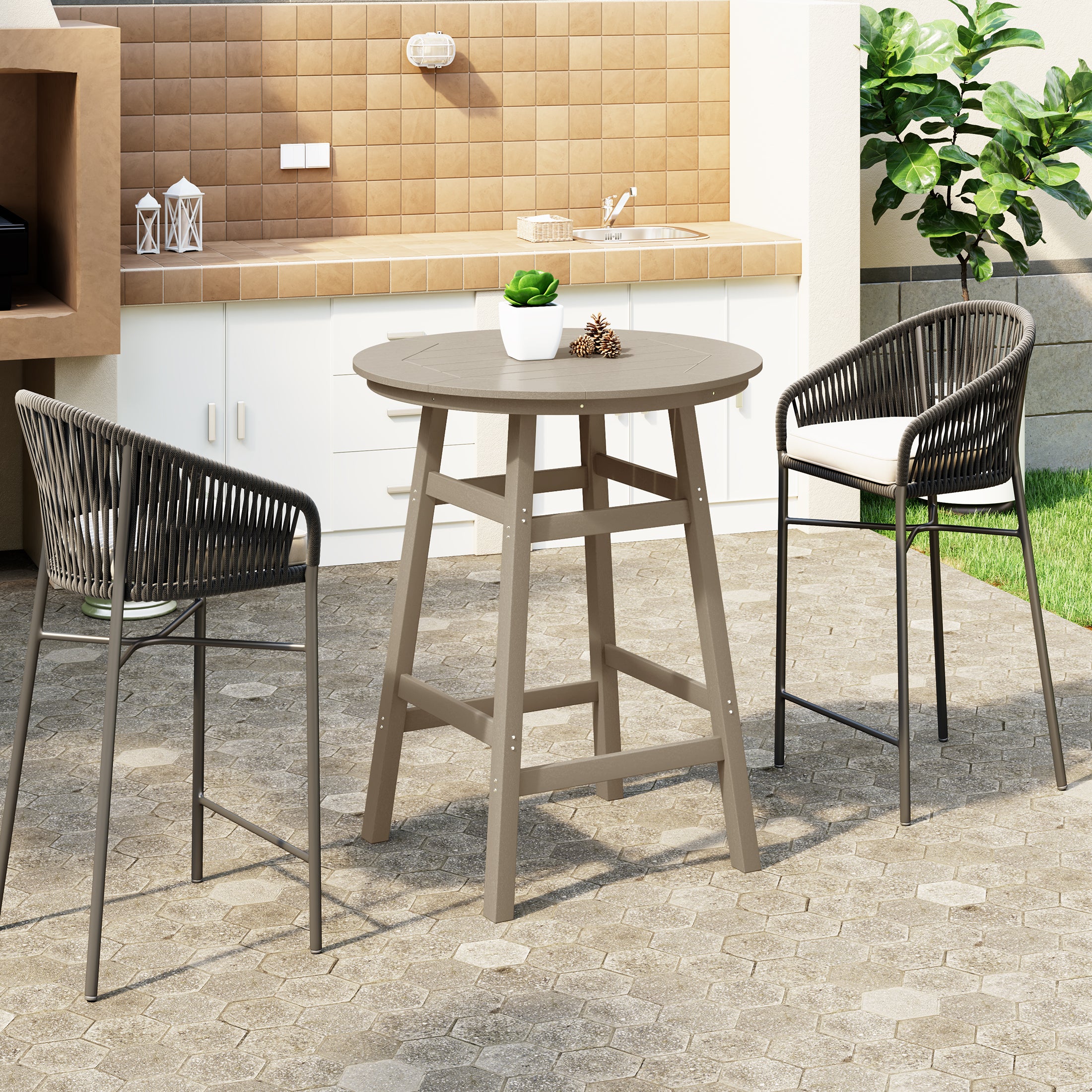 Paradise Outdoor 35" HDPE Round Patio Bar Height Table