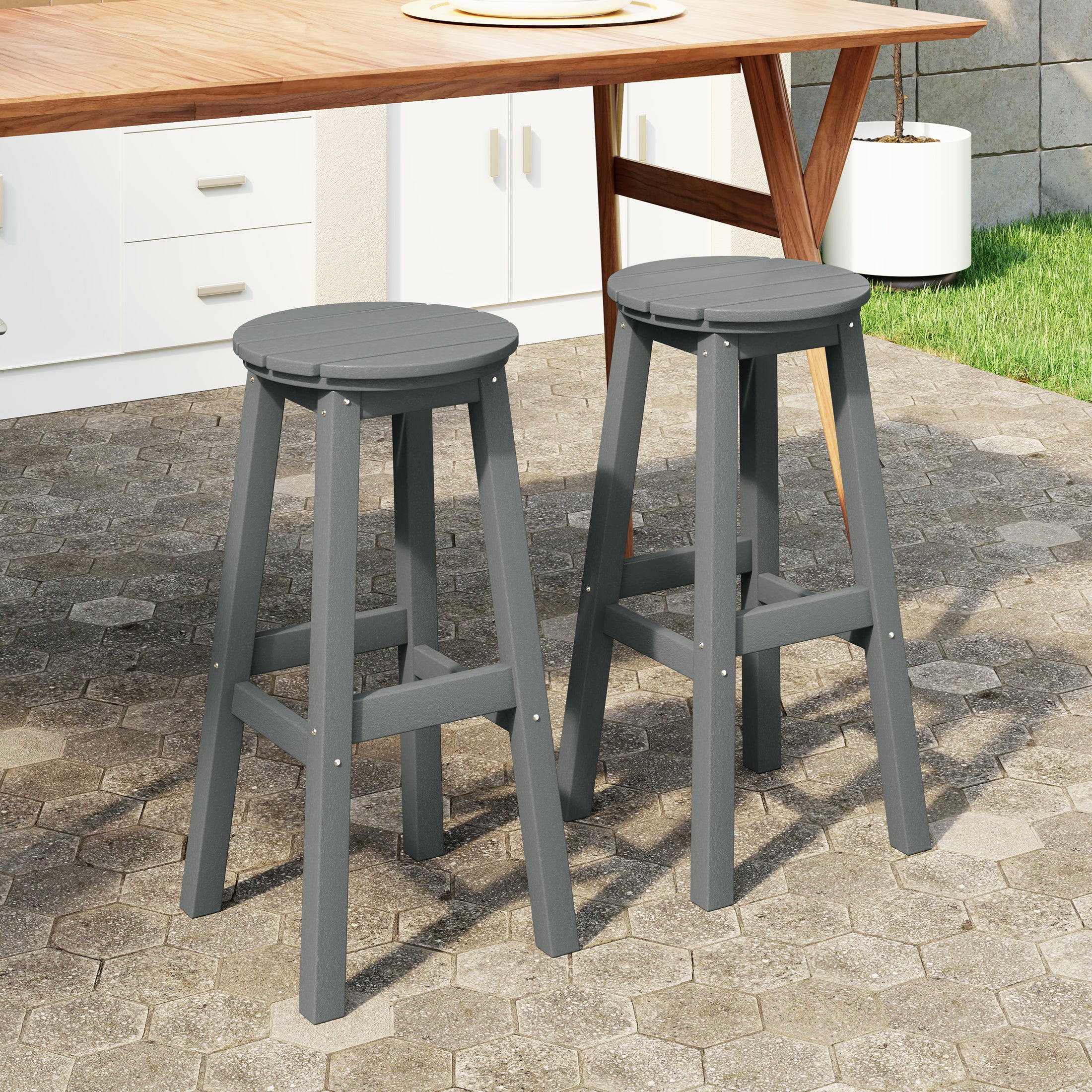 Paradise 29" HDPE Outdoor Patio Round Bar Stool Set of 2