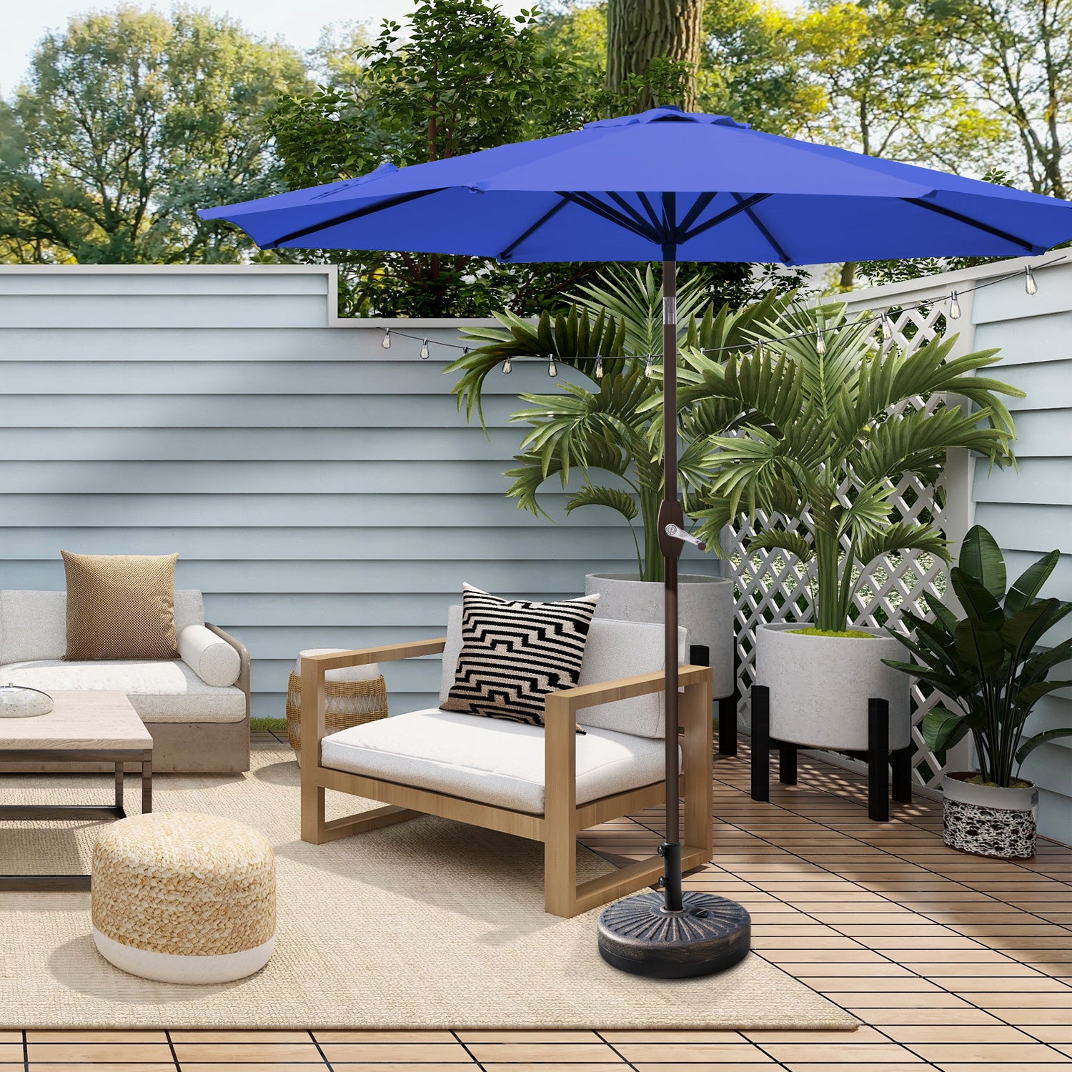 Cabana 9 ft. Patio Table Umbrella with Bronze color round free standing weight base kit