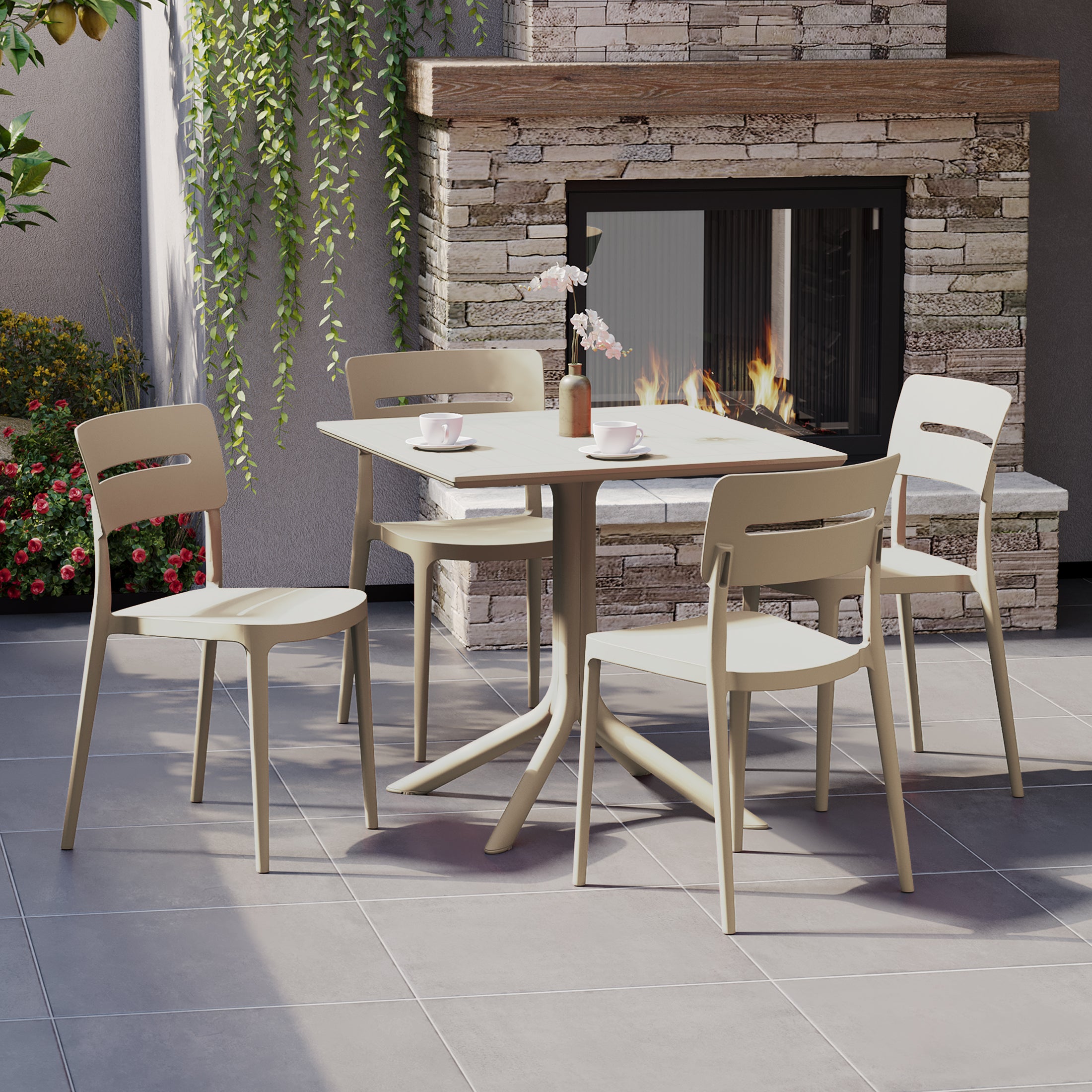 Sunshine Modern 5-Piece Resin Patio Dining Table Set with Stackable Patio Dining Chairs