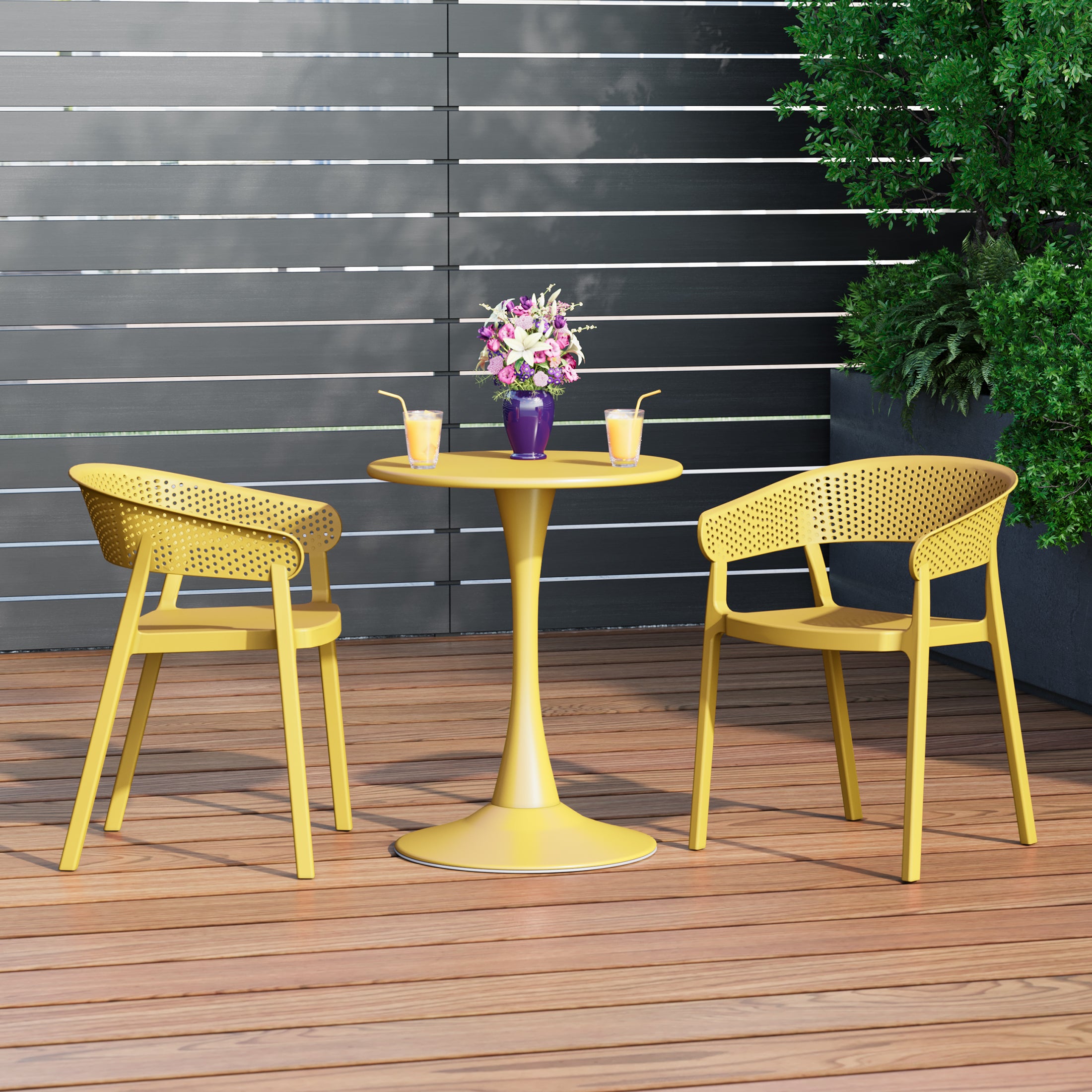 Sunshine 3-Piece Indoor Outdoor Metal Patio Dining Table Set With Stackable Patio Chairs
