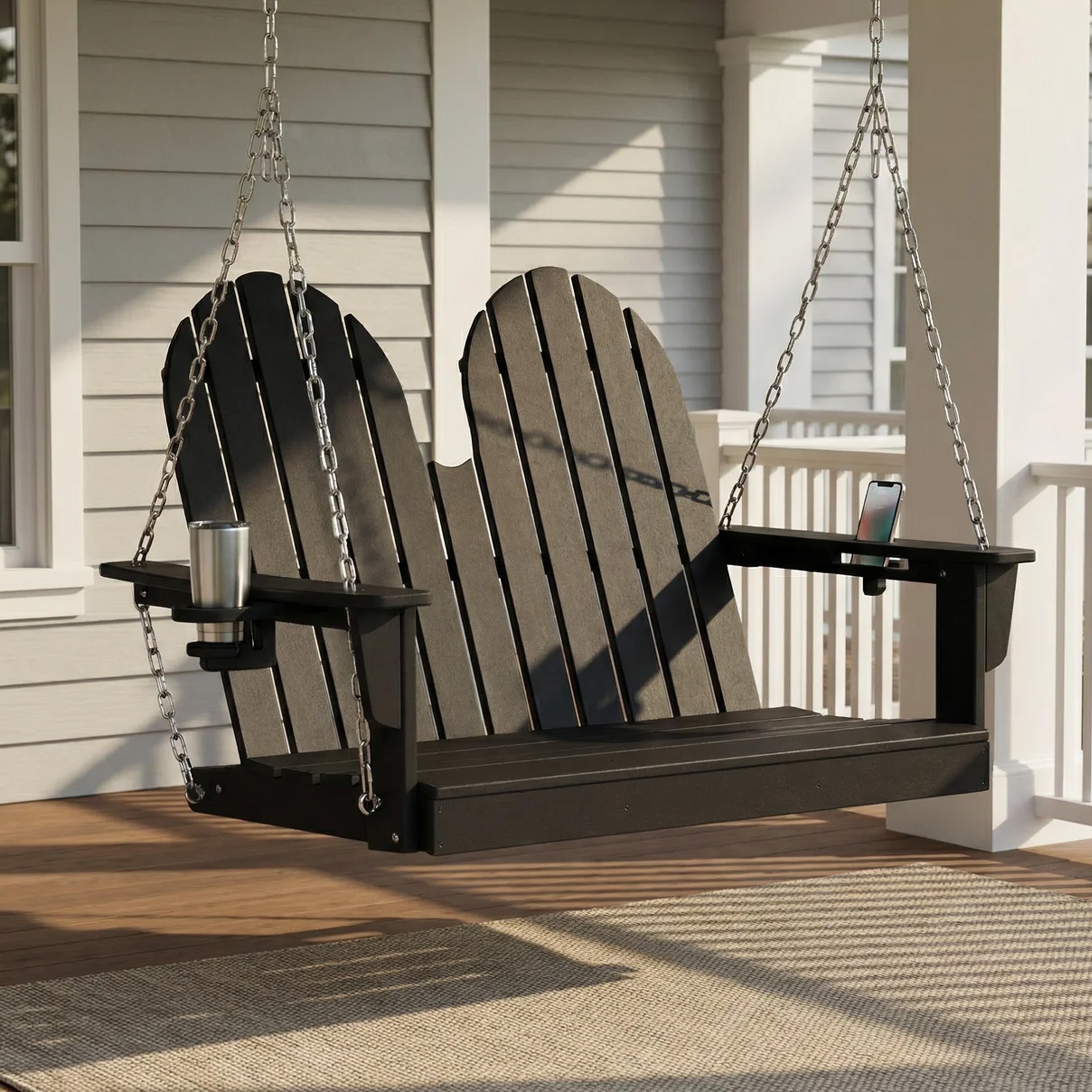 Savannah 4ft Outdoor HDPE Poly Farmhouse Hanging Porch Swing With Cup Holders