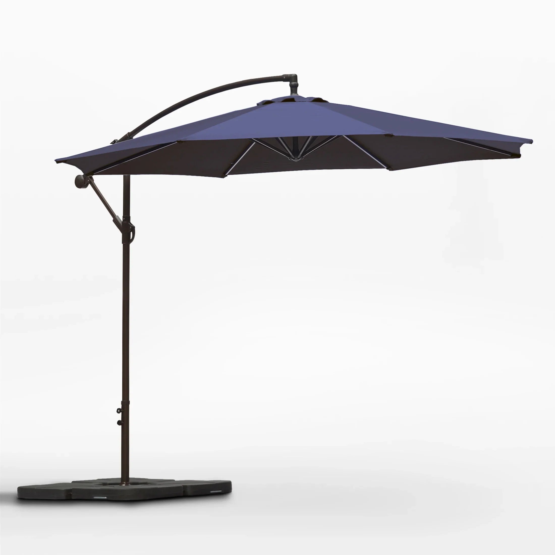 10 ft navy blue patio umbrella ELM 10" Ft Cantilever Offset Umbrella w/ 4-Piece Base Weights Included, Coffee