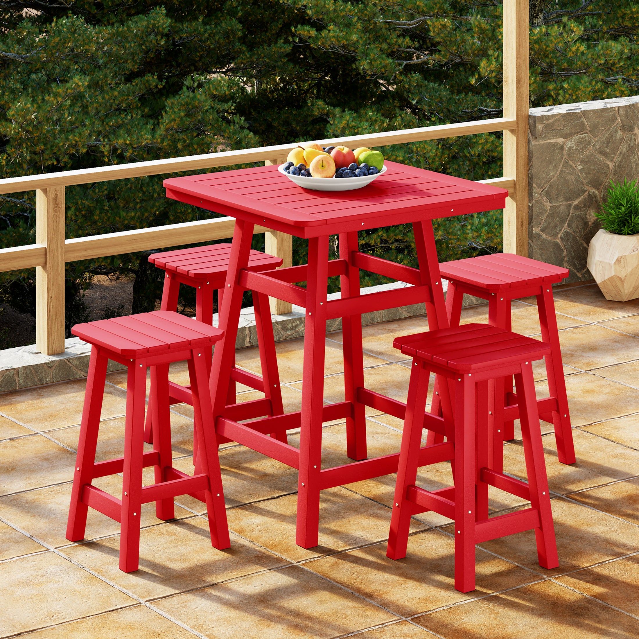 Paradise 5-Piece HDPE Outdoor Patio Dining Bar Bistro Table Set with Counter High Bar Stool