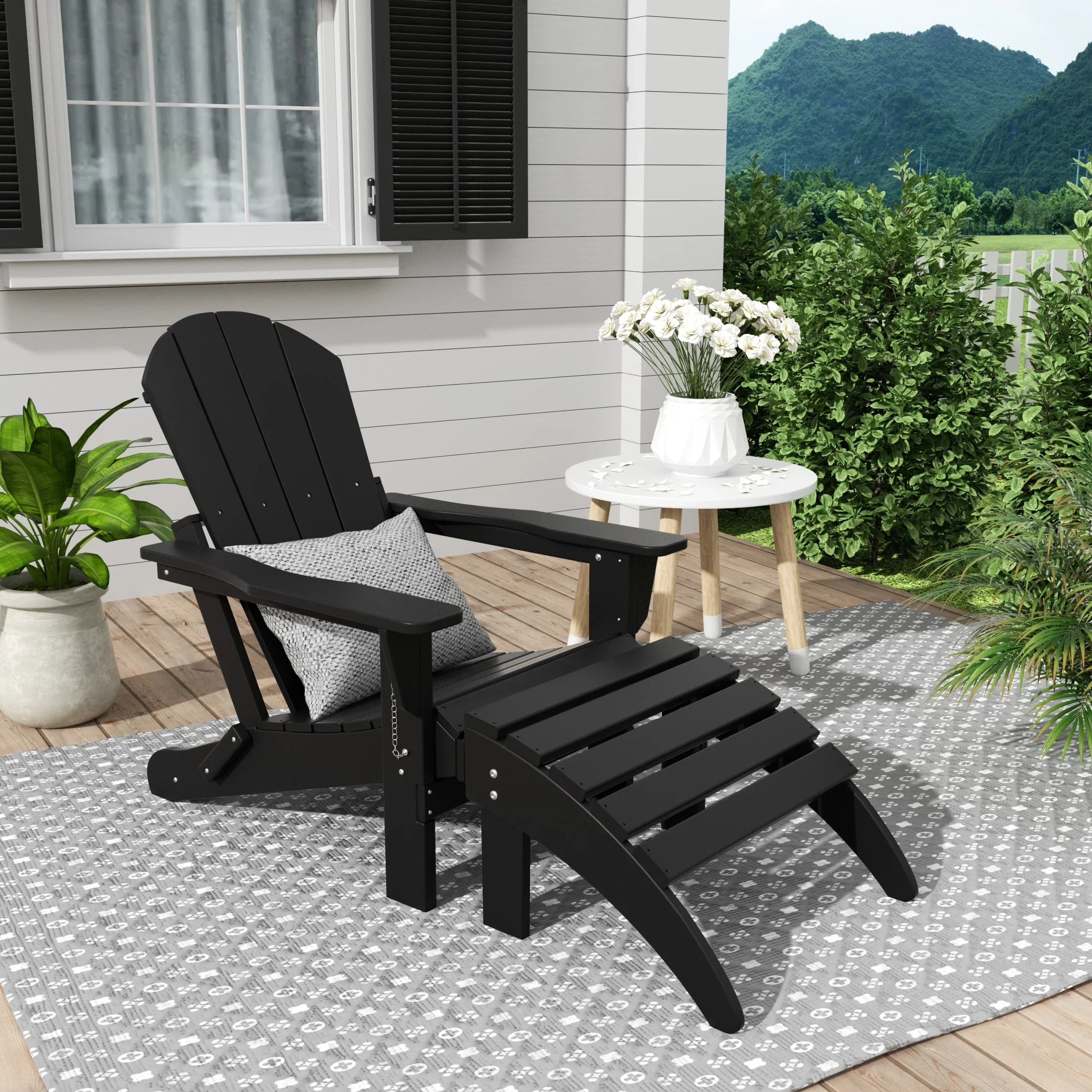 PARADISE 2-Piece Outdoor Patio Adirondack Chair with Footrest