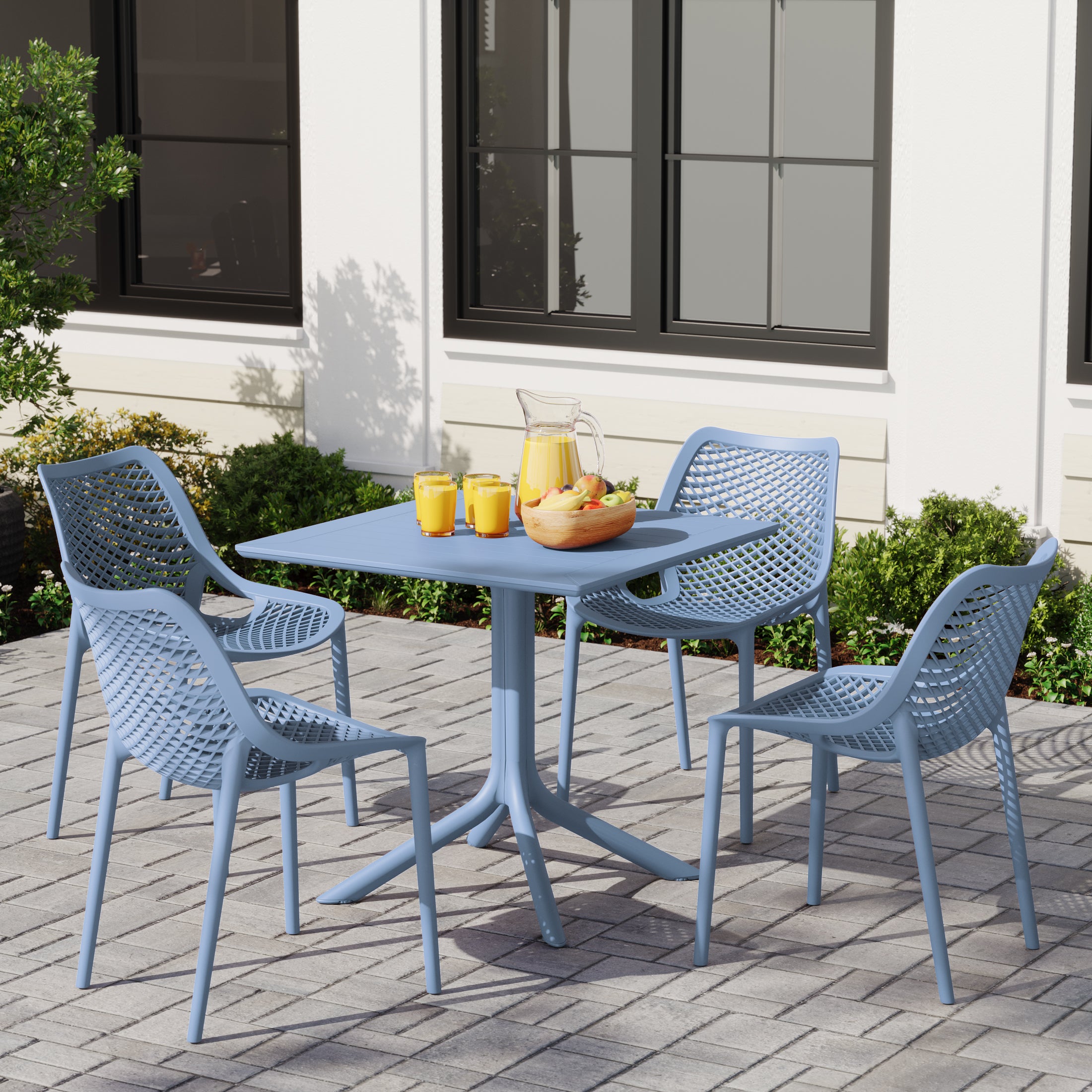 Sunshine 5-Piece Resin Square Patio Dining Table Set with Stackable Patio Dining Chairs