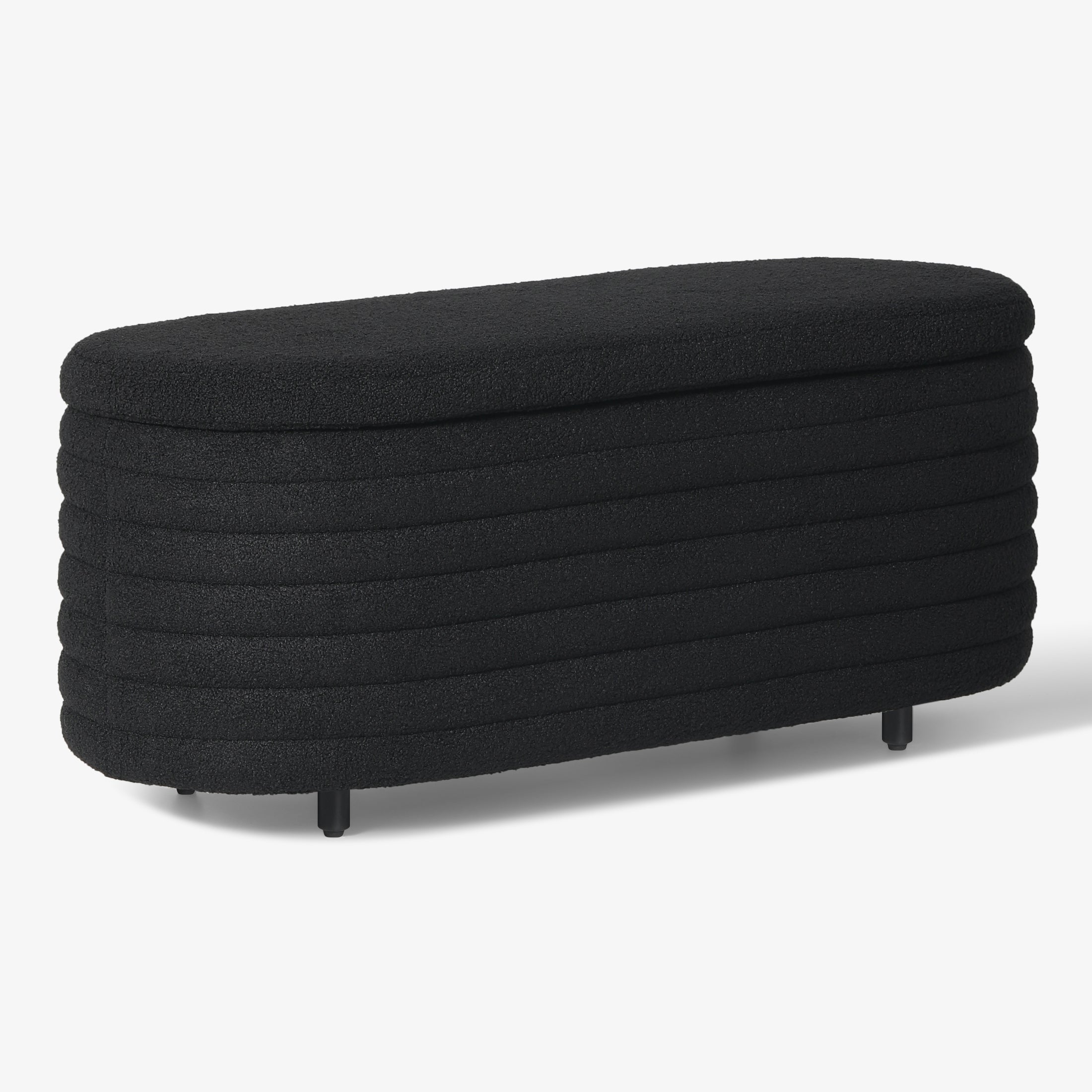 Celine 42" Wide Mid-Century Modern Upholstered Teddy Sherpa Tufted Oval Storage Ottoman Bench