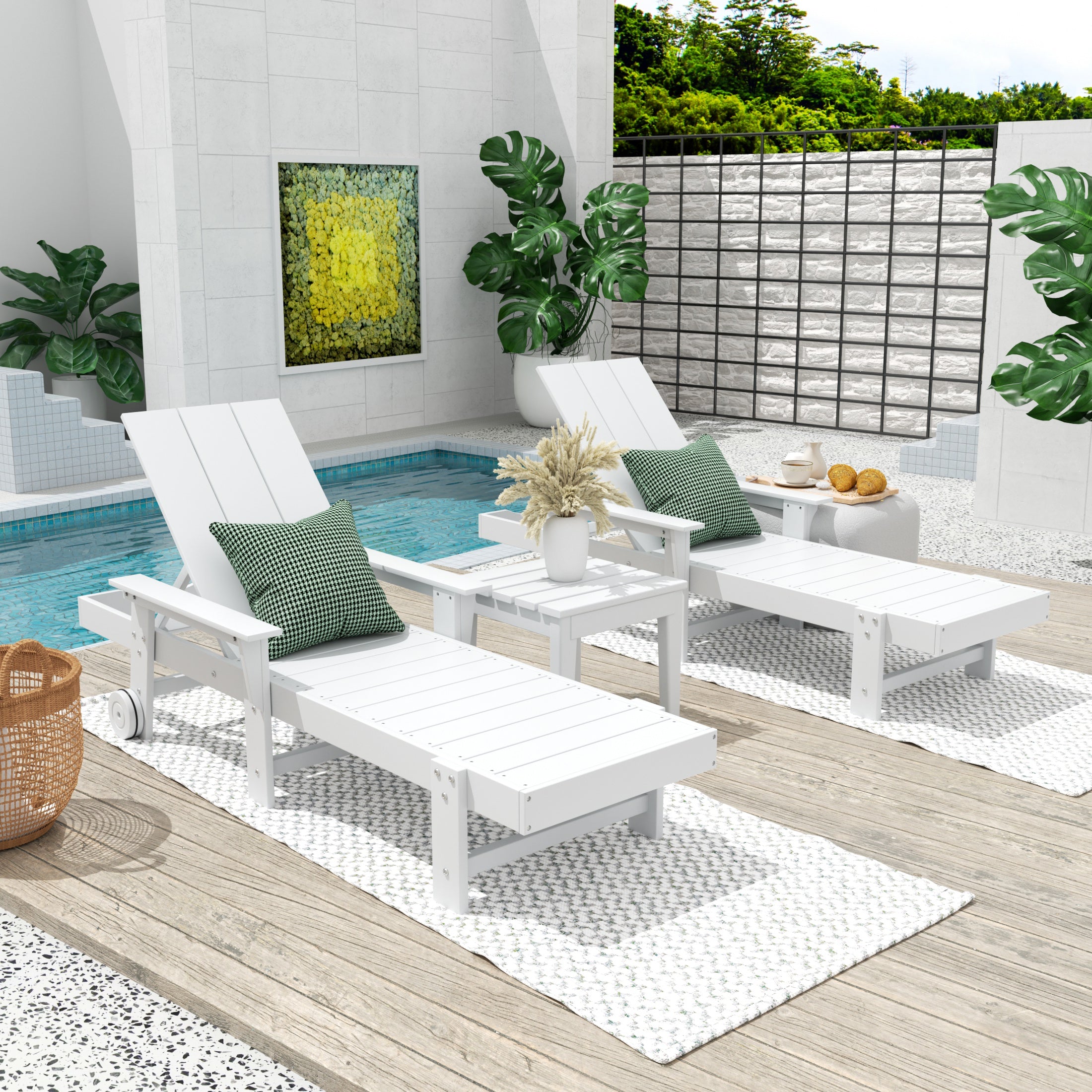 Palms Modern Poly Reclining Chaise Lounge Set with Side Table