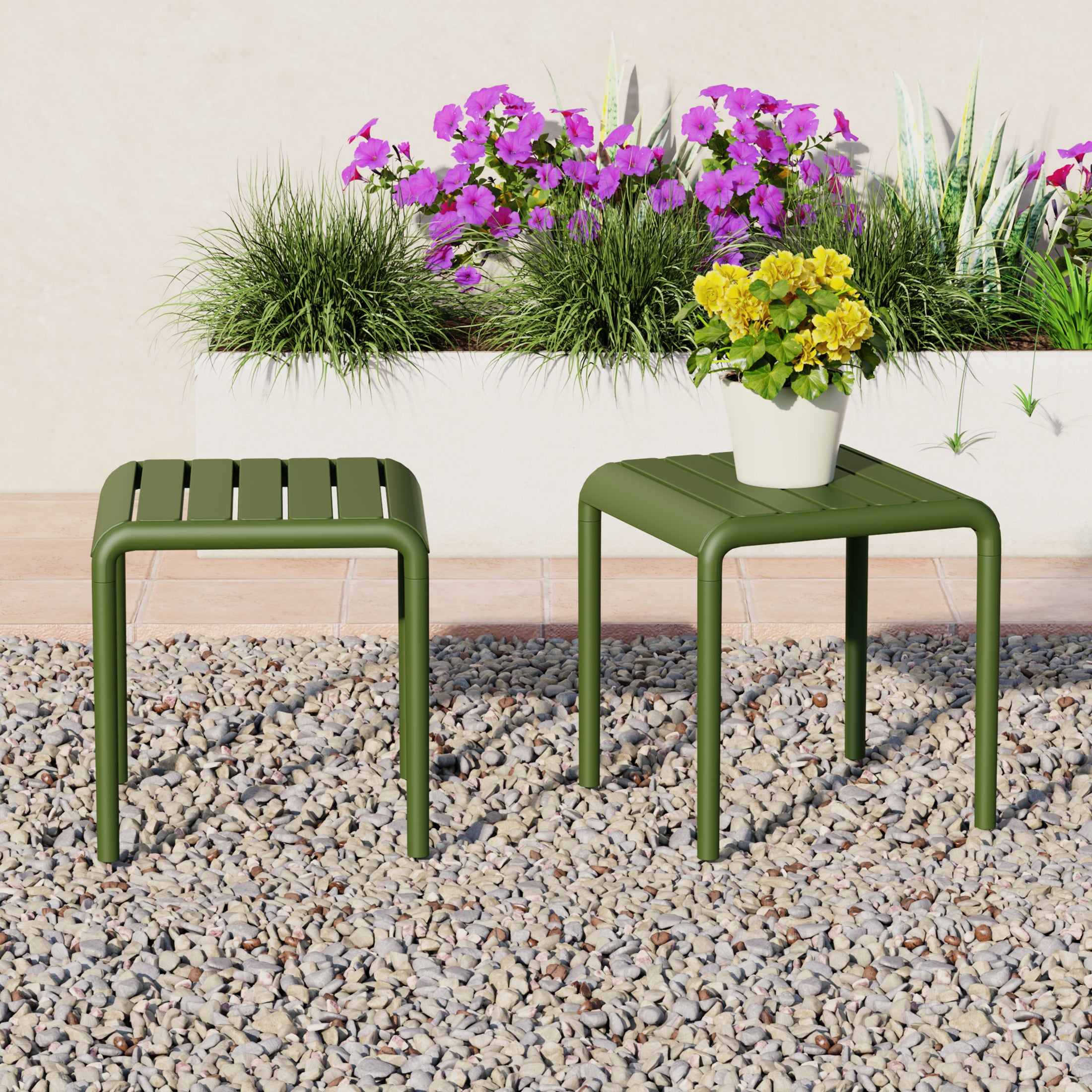 Sunshine Plastic Modern Outdoor Patio Accent Side Tables (Set of 2)