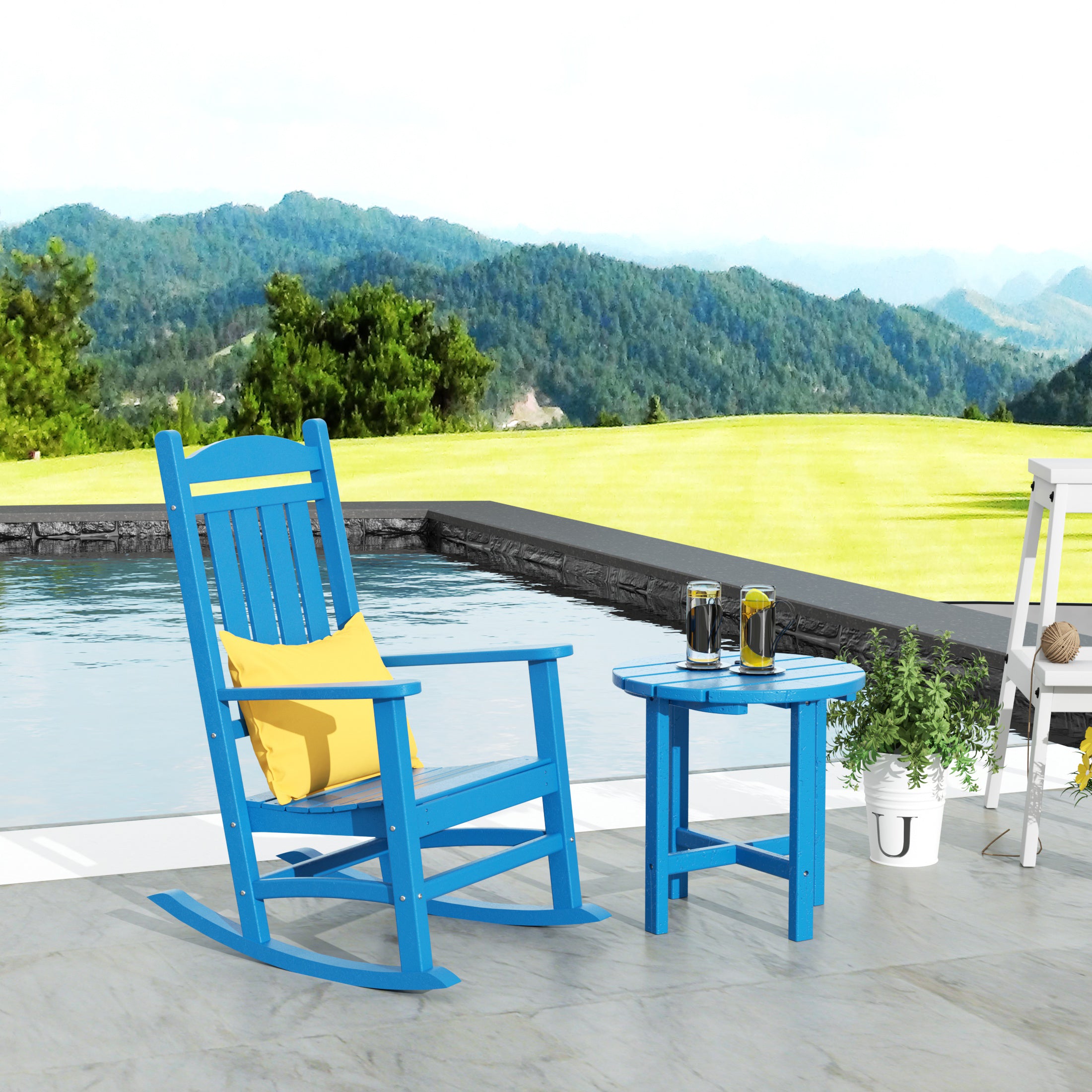 Paradise Outdoor Patio Porch Rocking Chair with Side Table Set