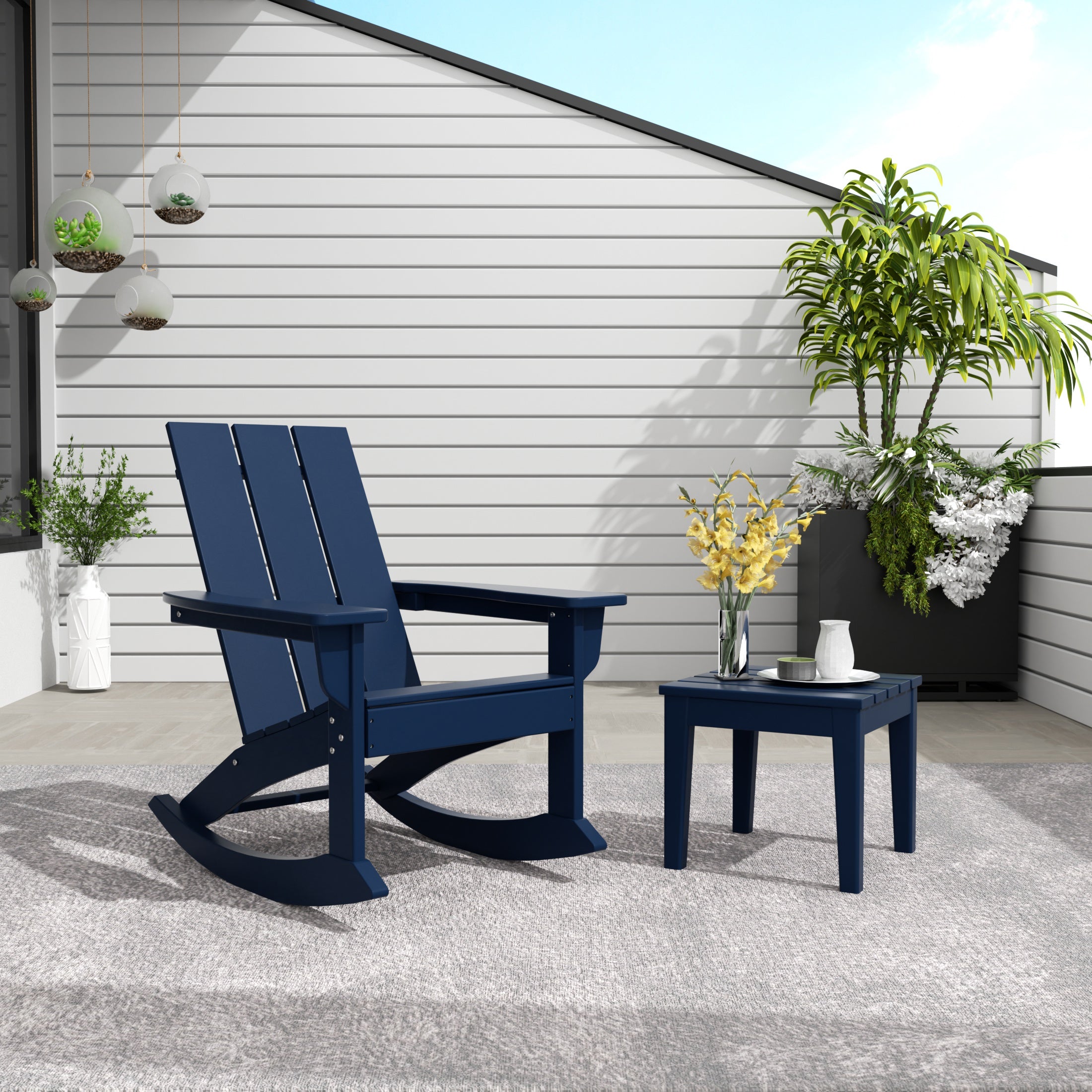 Palms WestinTrends 2-Pieces Set Modern Plastic Outdoor Rocking Chair with Square Side Table