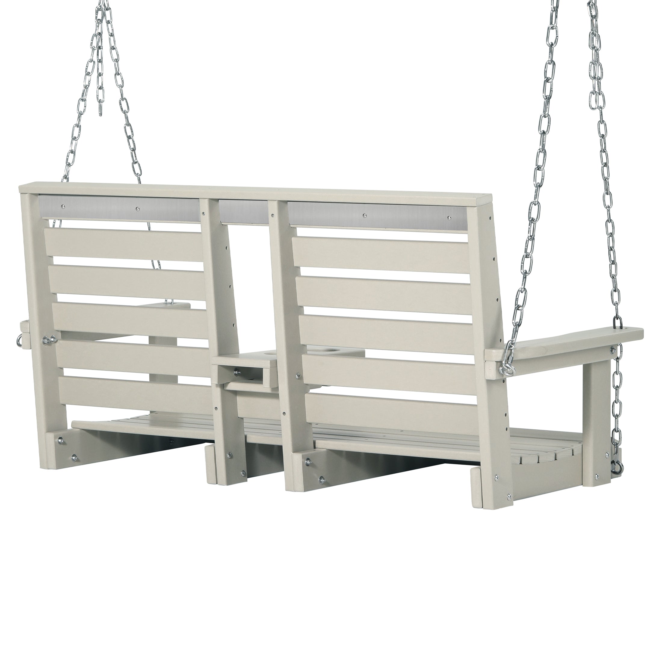Charleston Outdoor HDPE 54" Front Hanging Porch Swing Bench With Cupholders