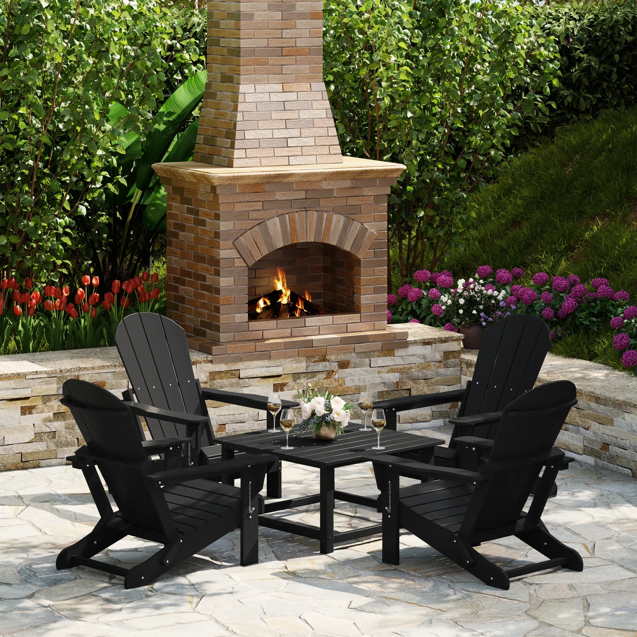 Paradise 5-Piece HDPE Adirondack Chair Outdoor Patio Square Table Conv
