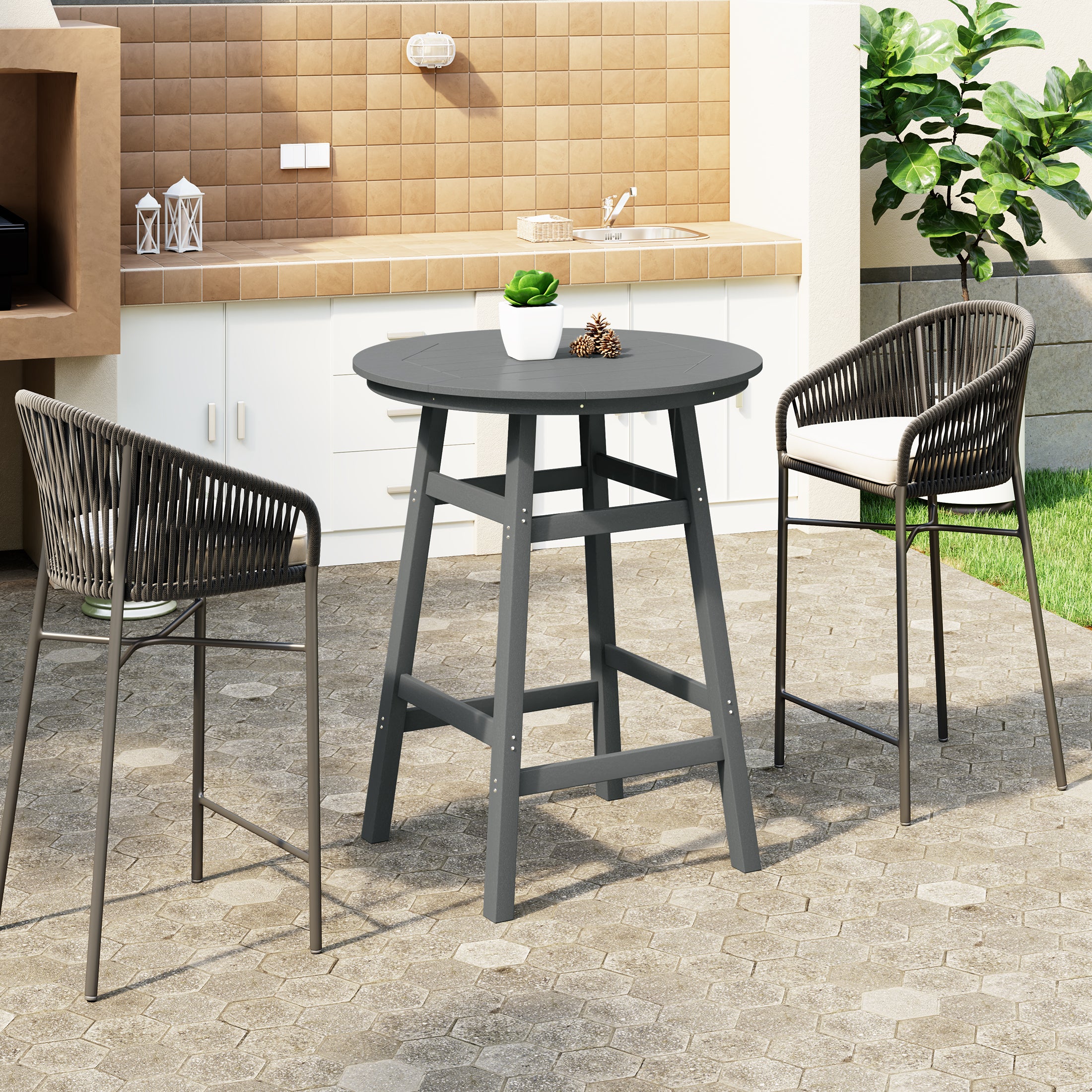 Paradise Outdoor 35" HDPE Round Patio Bar Height Table