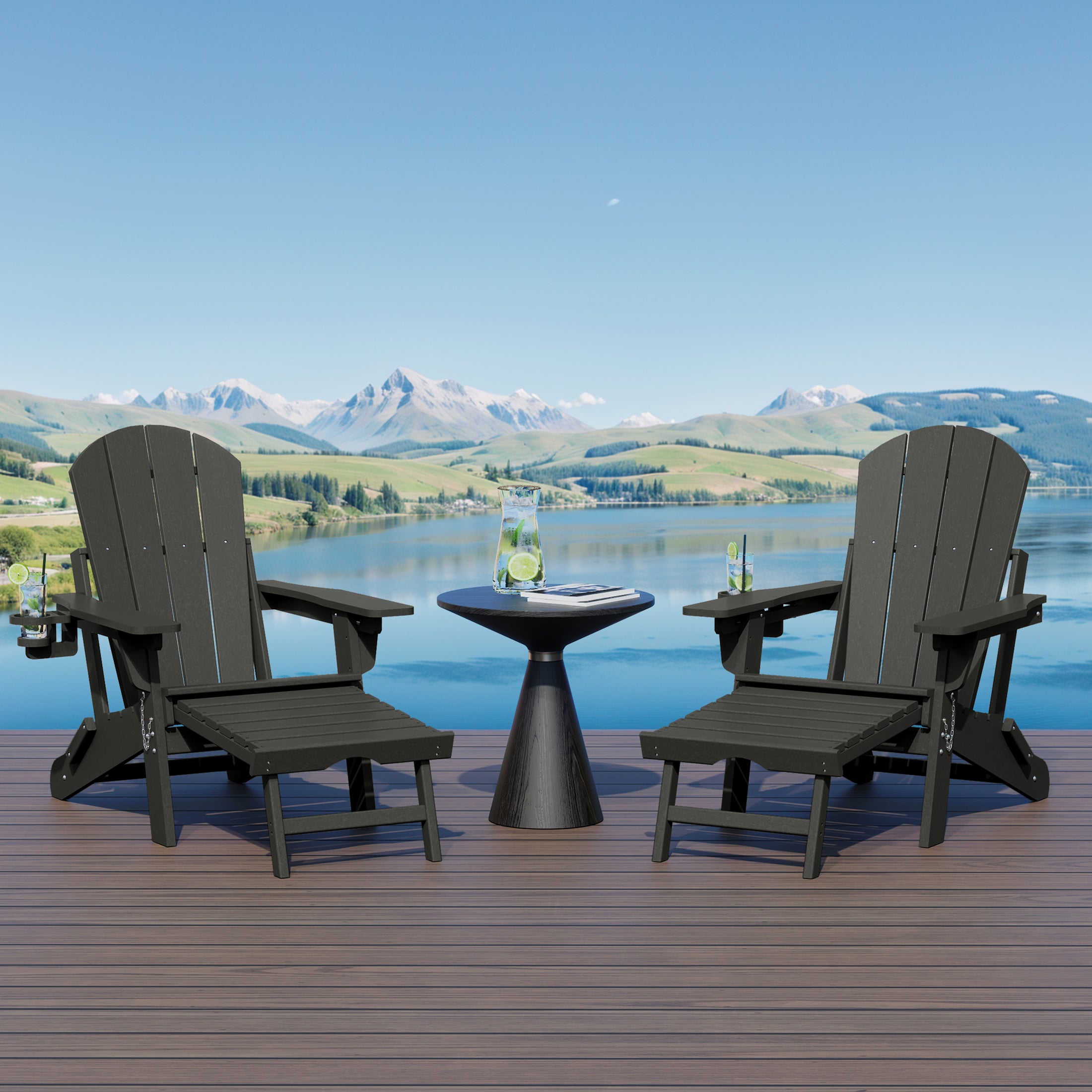 Paradise Folding Adjustable Adirondack Chair with Retractable Ottoman and Cup Holder (Set of 2)