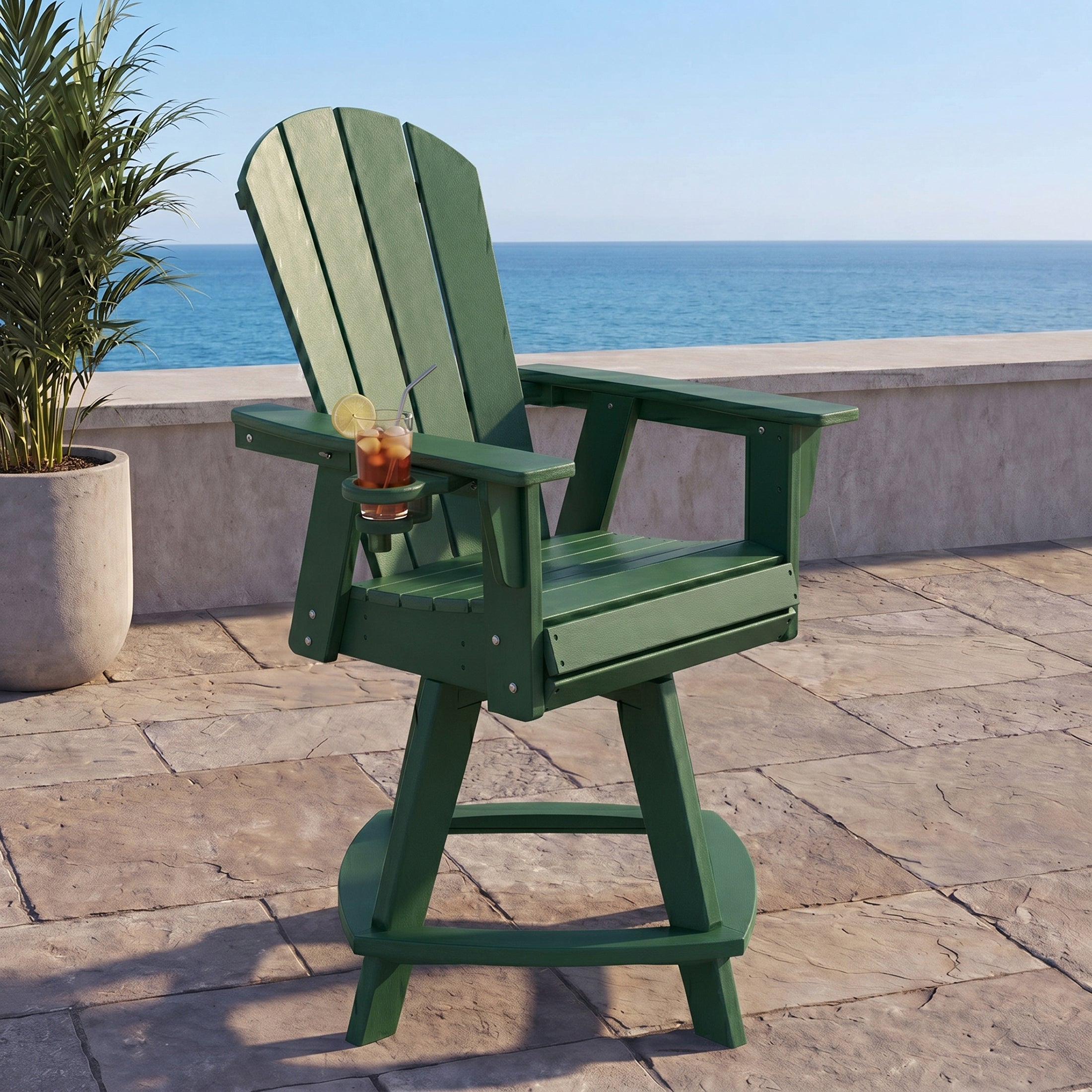 Paradise Outdoor HDPE Adirondack Swivel Counter Height Bar Chair With Cup Holder