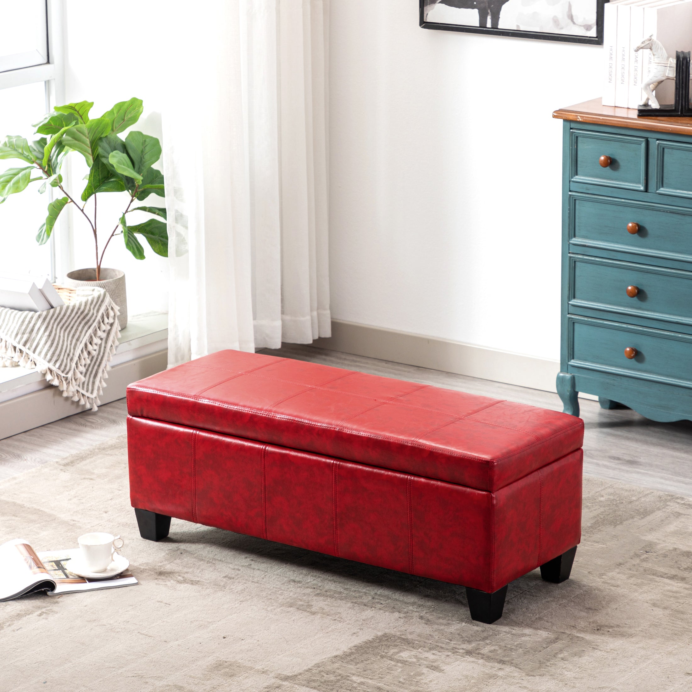 Baltimore 42" Inch Faux Leather Storage Ottoman Bench for Living Room Bedroom Furniture