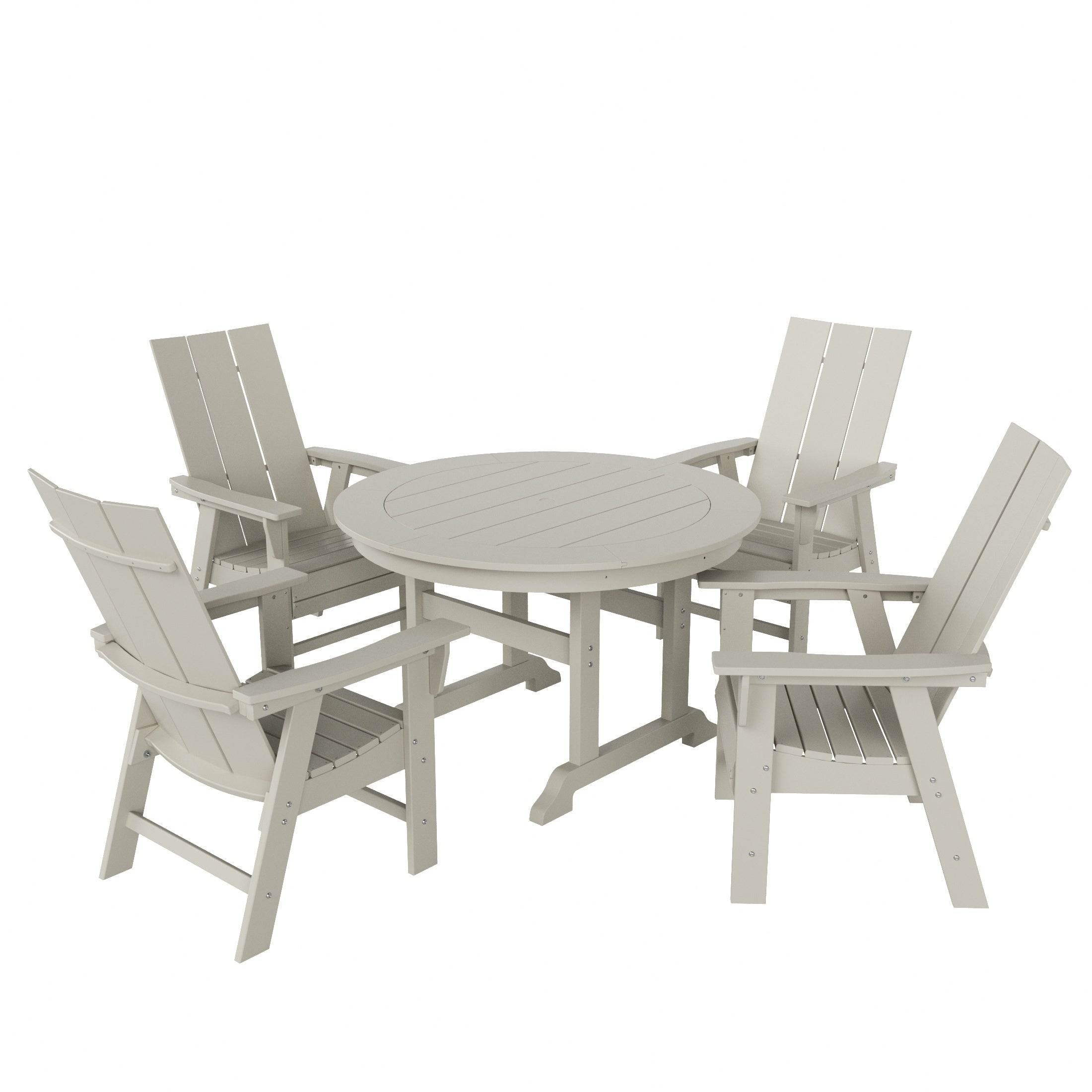 Palms 5 Piece Outdoor Patio Dining Round Table and Modern Armchair Set
