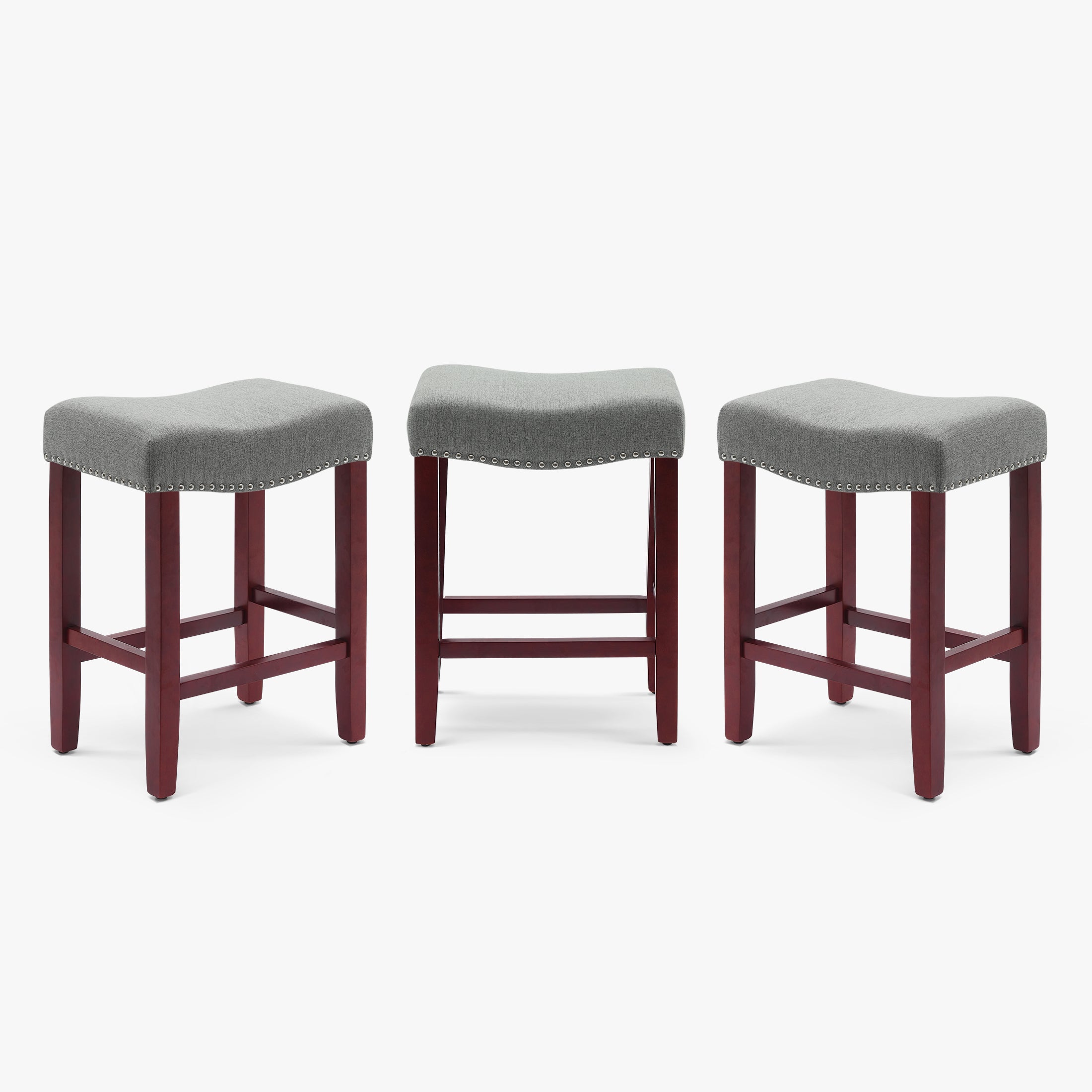Bulmon 24" Upholstered Saddle Seat Cherry Counter Stool (Set of 3)