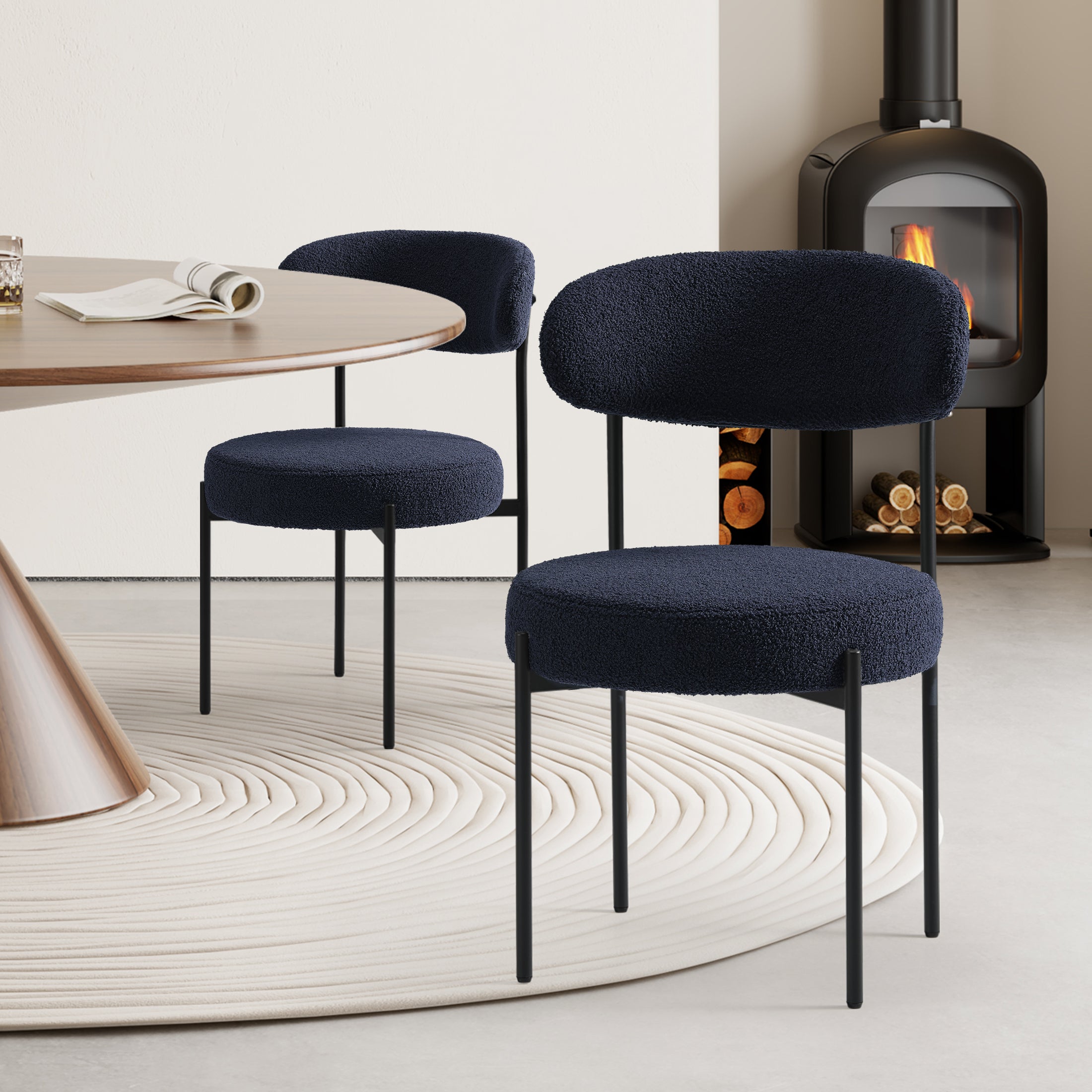 Celine Mid-Century Modern Upholstered Sherpa Round Dining Chairs (Set of 2)