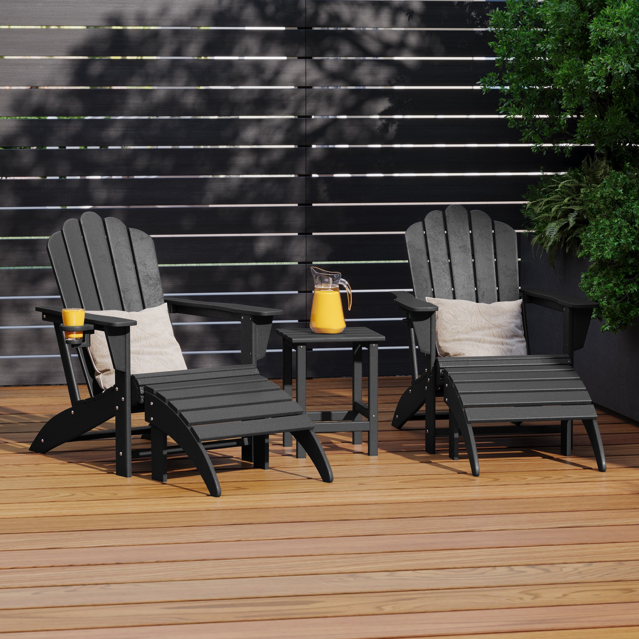Lakeview 5-Piece Adirondack Chair with Folding Ottoman and Table Set